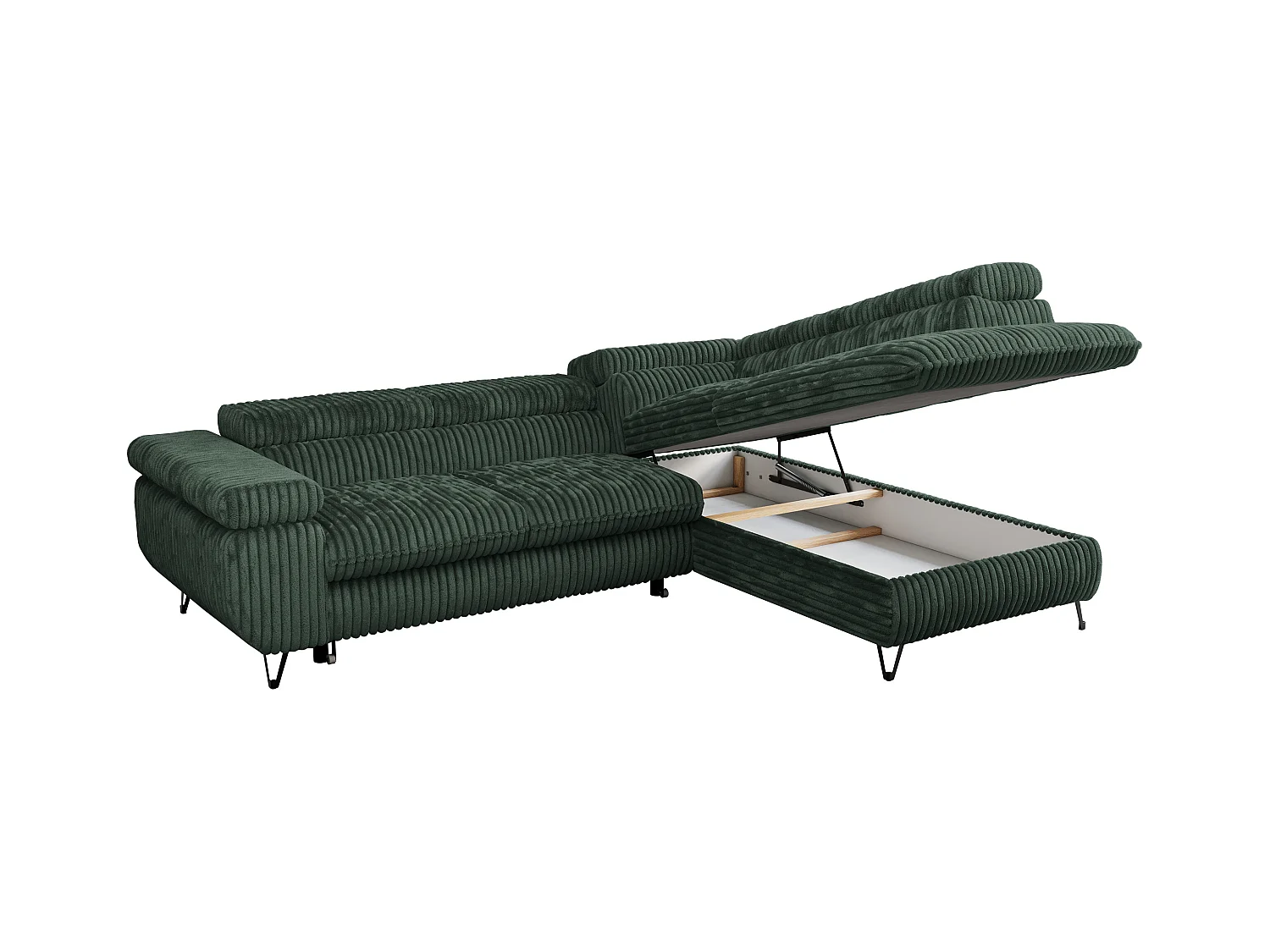 Ecksofa PETER verstellbare Kopfstütze, schlaffunktion - Grün Cord - Ecke Rechts