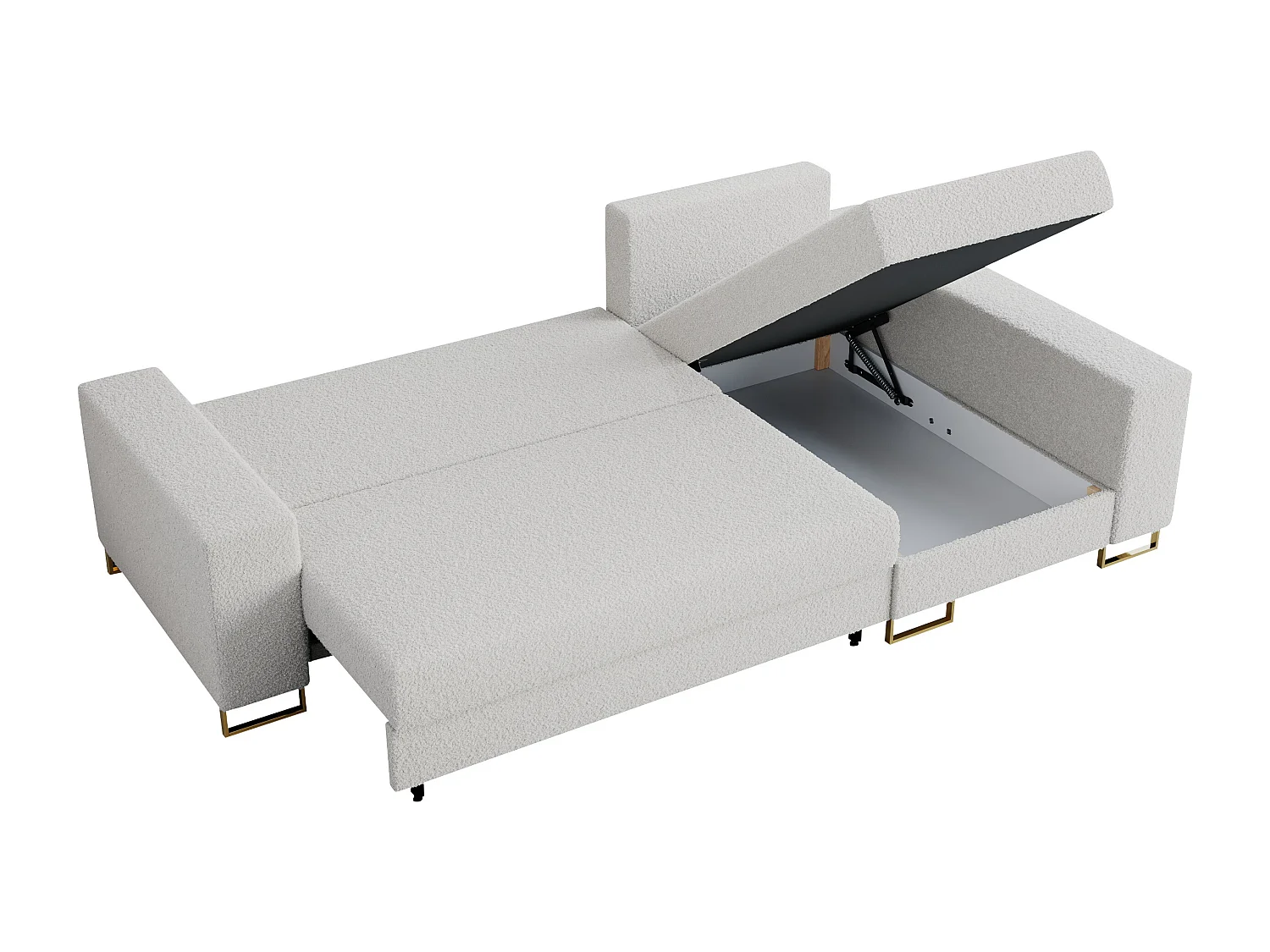 Ecksofa DORIAN - schlaffunktion und Bettkasten, lose Kissen - Weiß Boucle