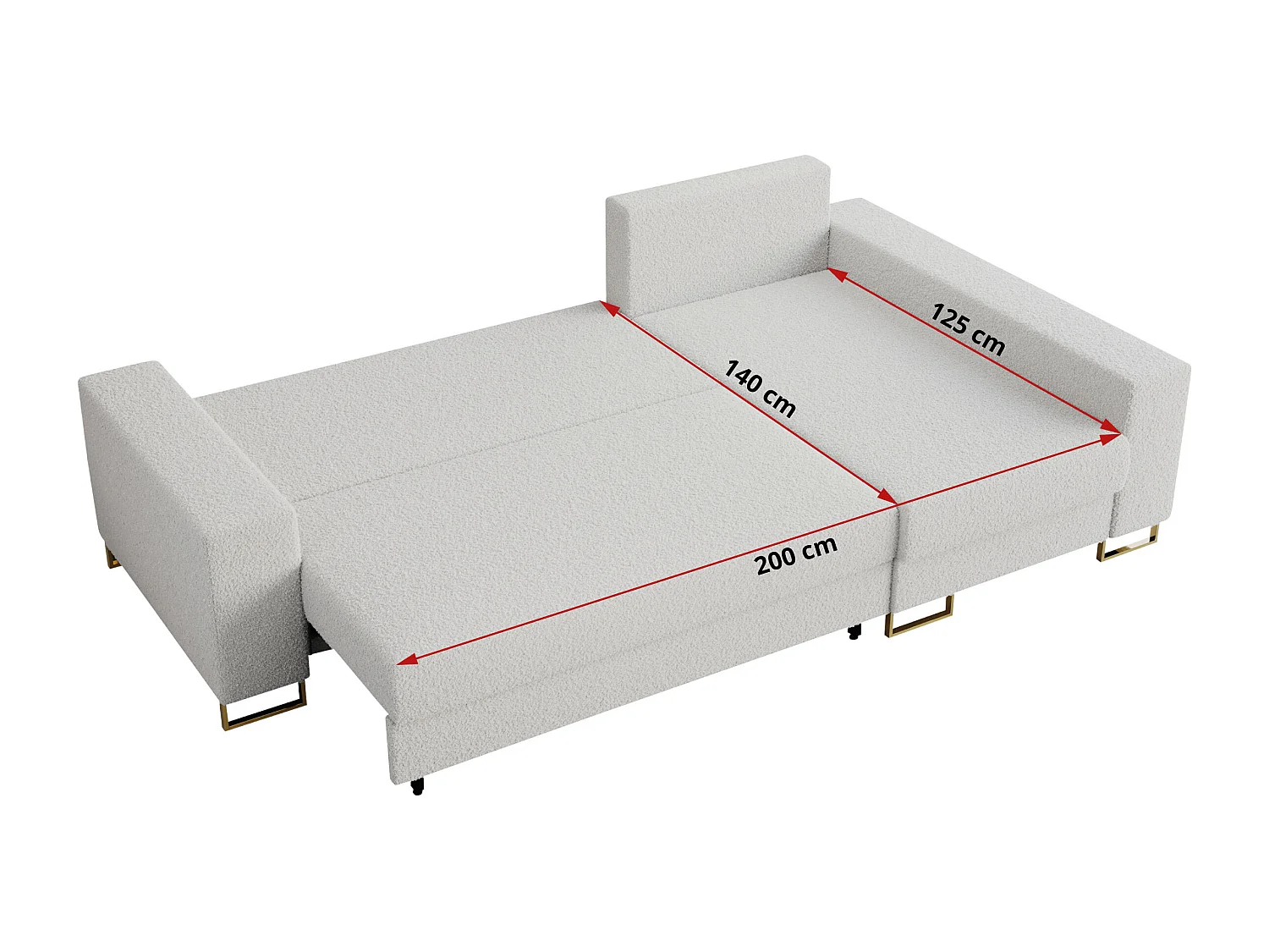 Ecksofa DORIAN - schlaffunktion und Bettkasten, lose Kissen - Weiß Boucle