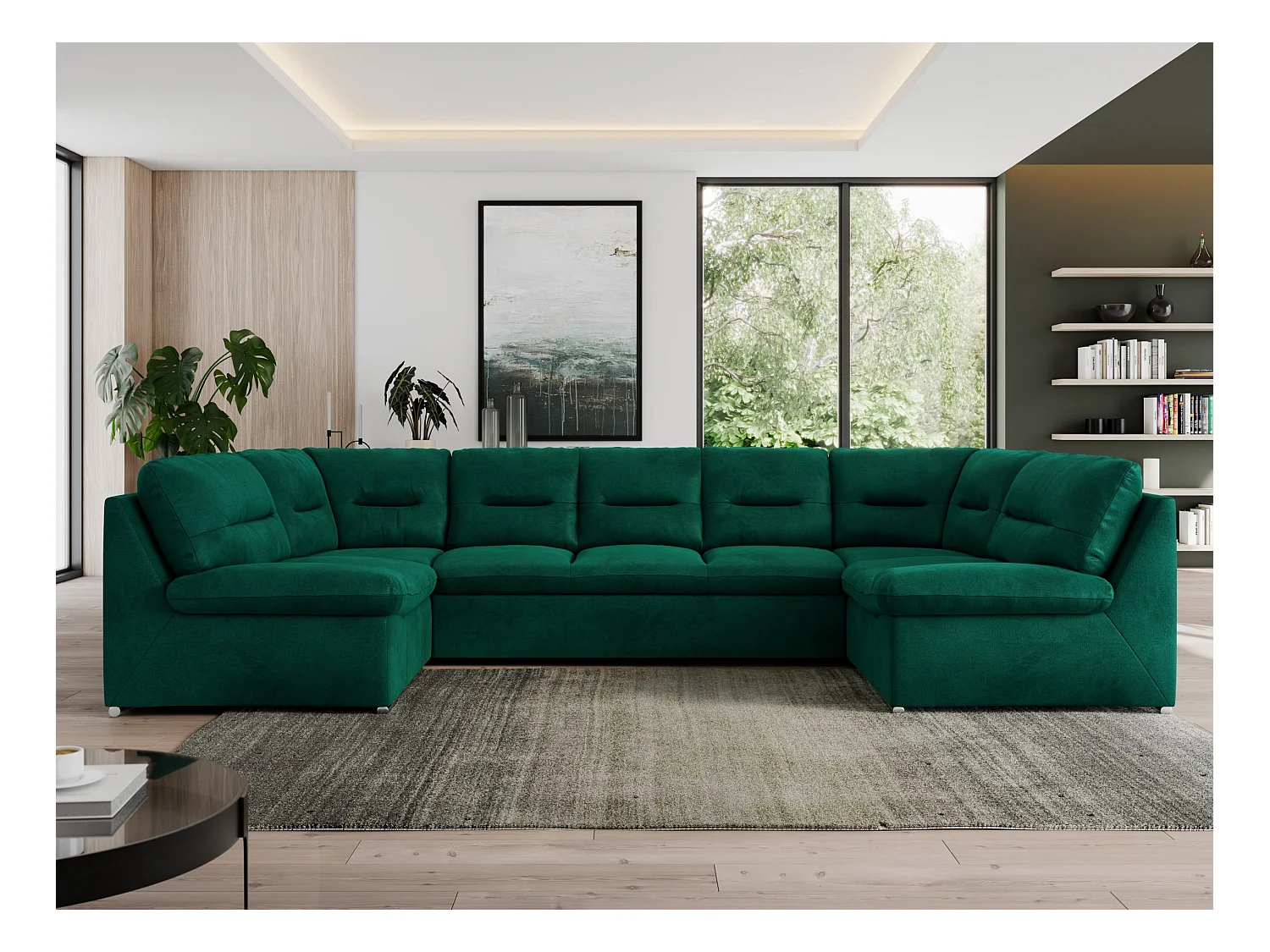 Ecksofa MORBIDO U, XXL Wohnlandschaft mit schlaffunktion - Dunkelgrün Velvet