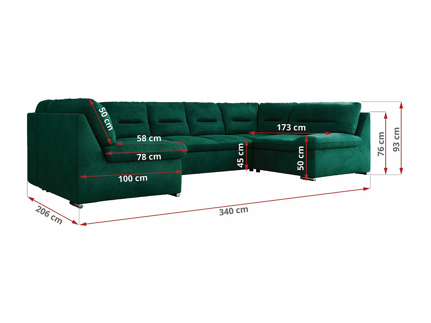 Ecksofa MORBIDO U, XXL Wohnlandschaft mit schlaffunktion - Dunkelgrün Velvet