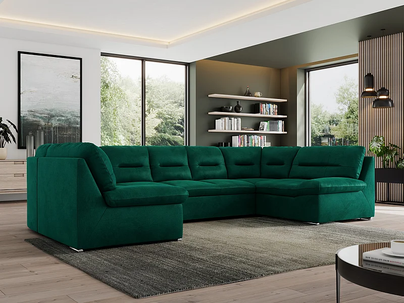 Ecksofa MORBIDO U, XXL Wohnlandschaft mit schlaffunktion - Dunkelgrün Velvet