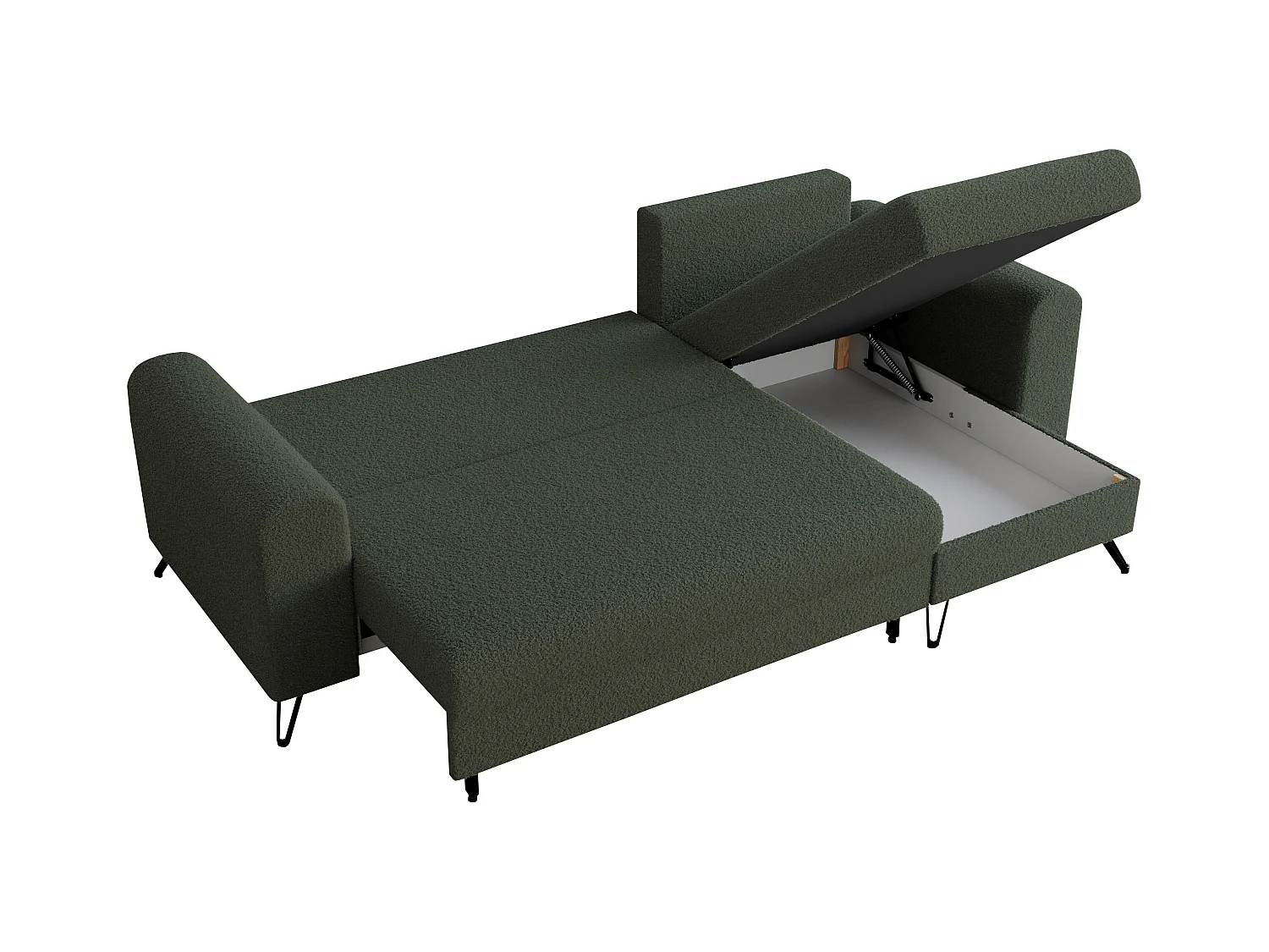 Ecksofa HUGO - L-Form mit Schlaffunktion, lose Kissen - Grün Boucle