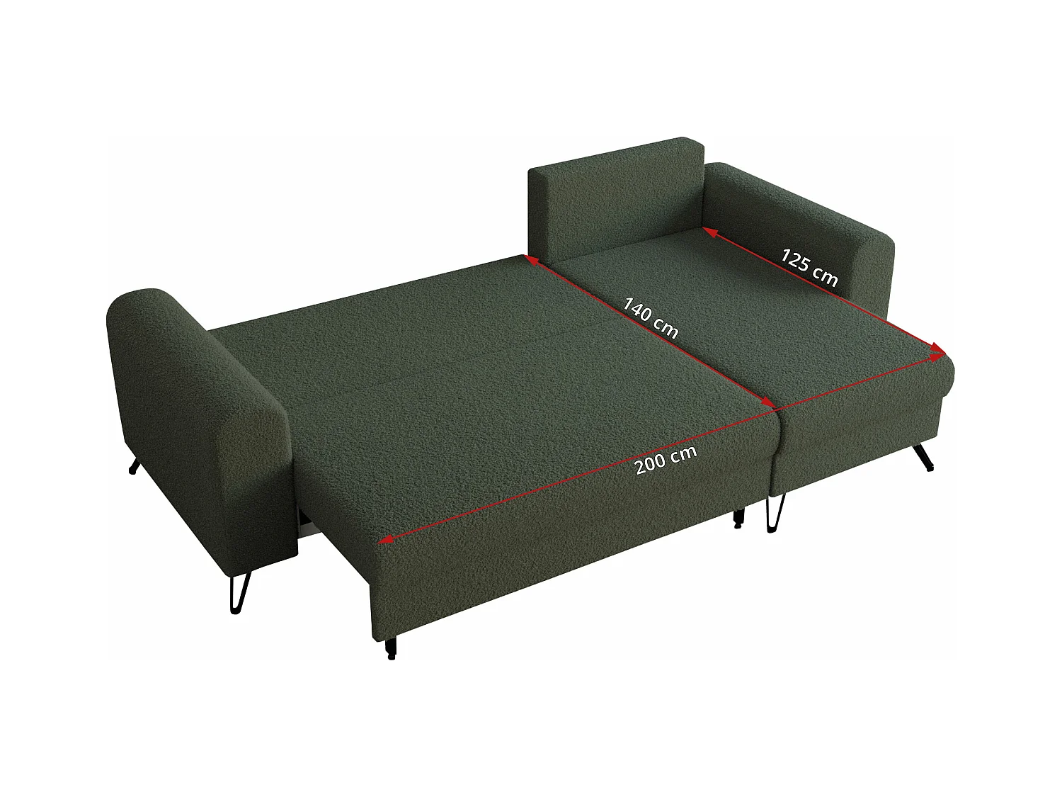 Ecksofa HUGO - L-Form mit Schlaffunktion, lose Kissen - Grün Boucle