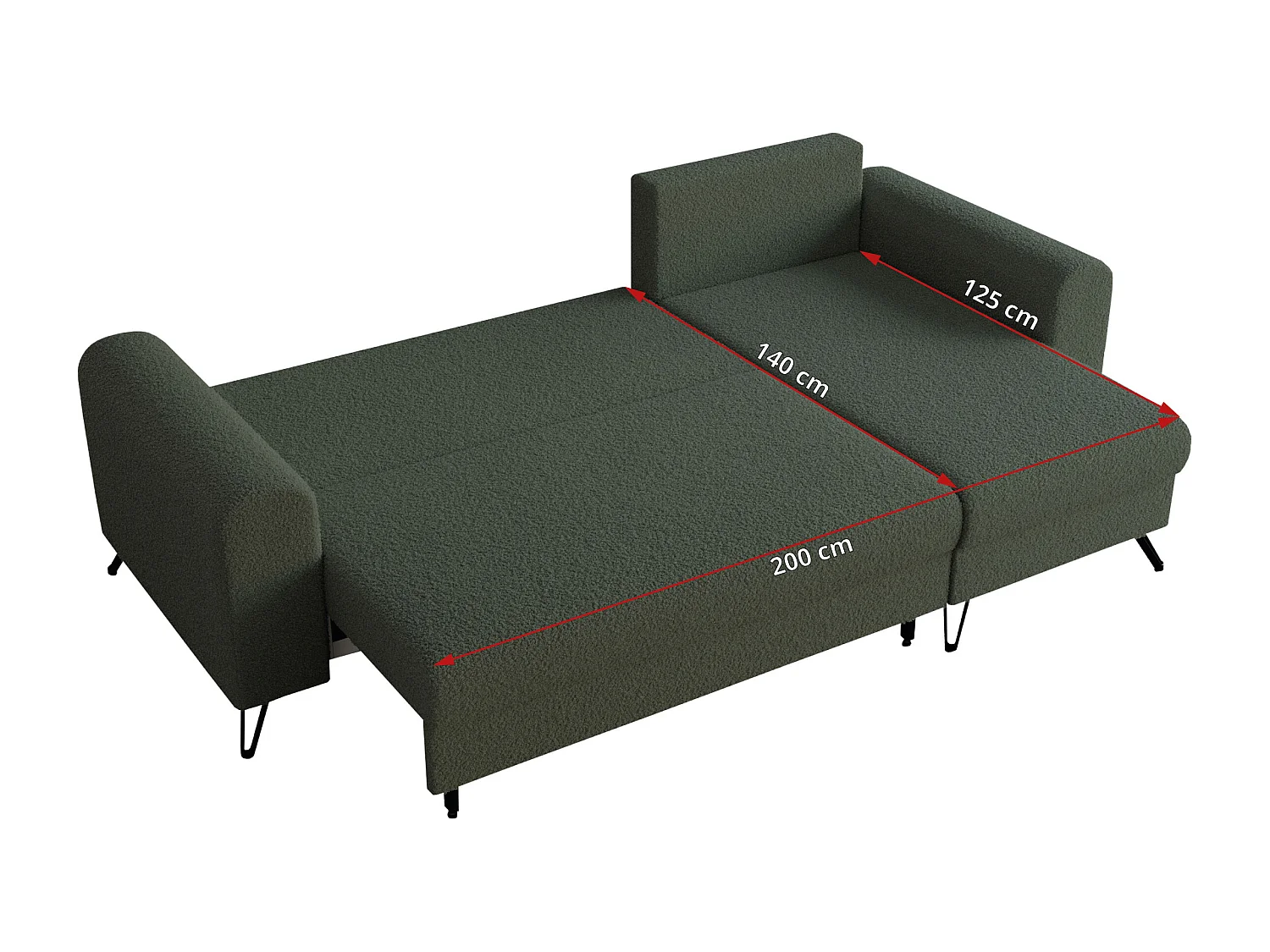 Ecksofa HUGO - L-Form mit Schlaffunktion, lose Kissen - Grün Boucle
