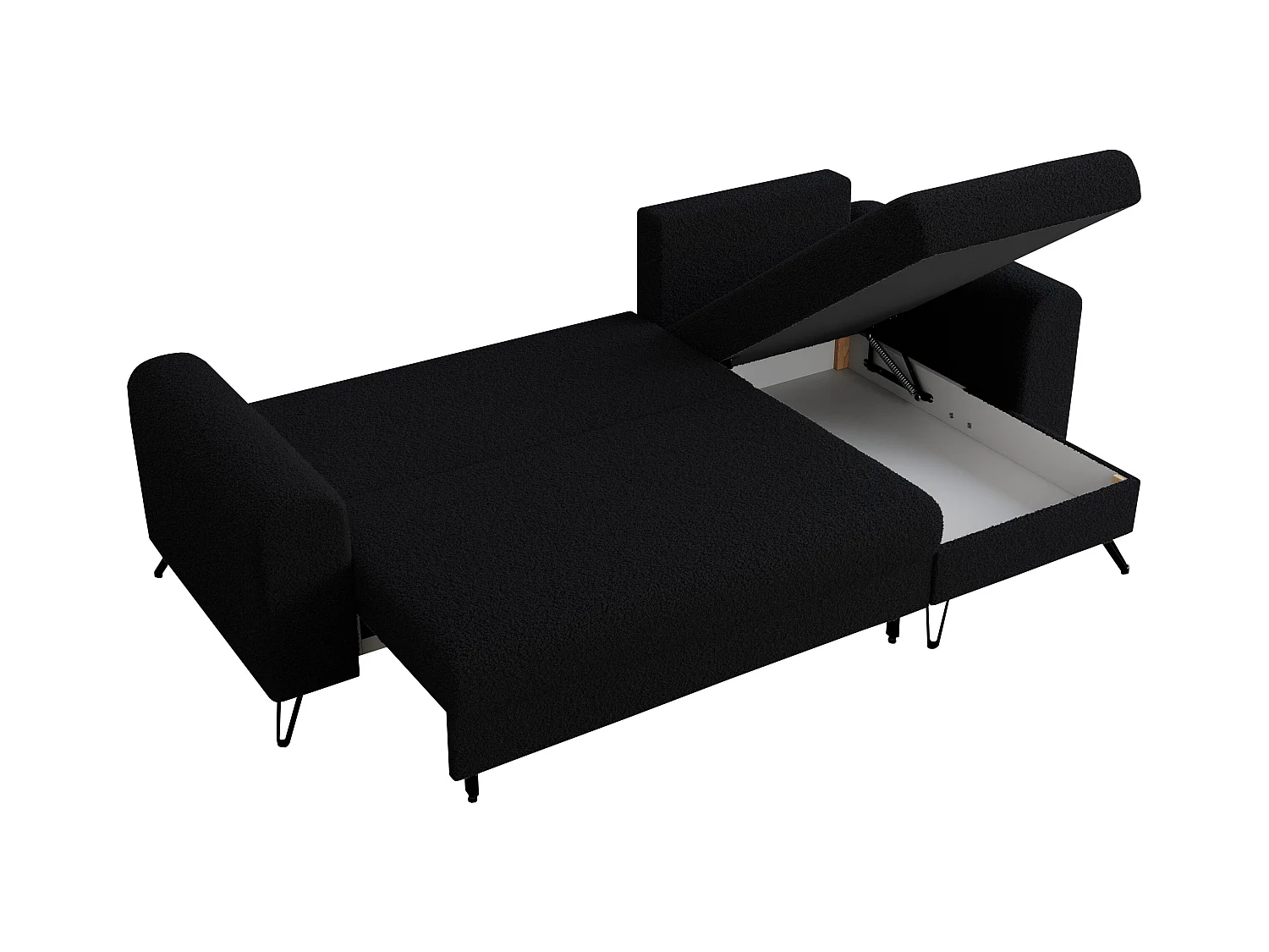 Ecksofa HUGO - L-Form mit Schlaffunktion, lose Kissen - Schwarz Boucle