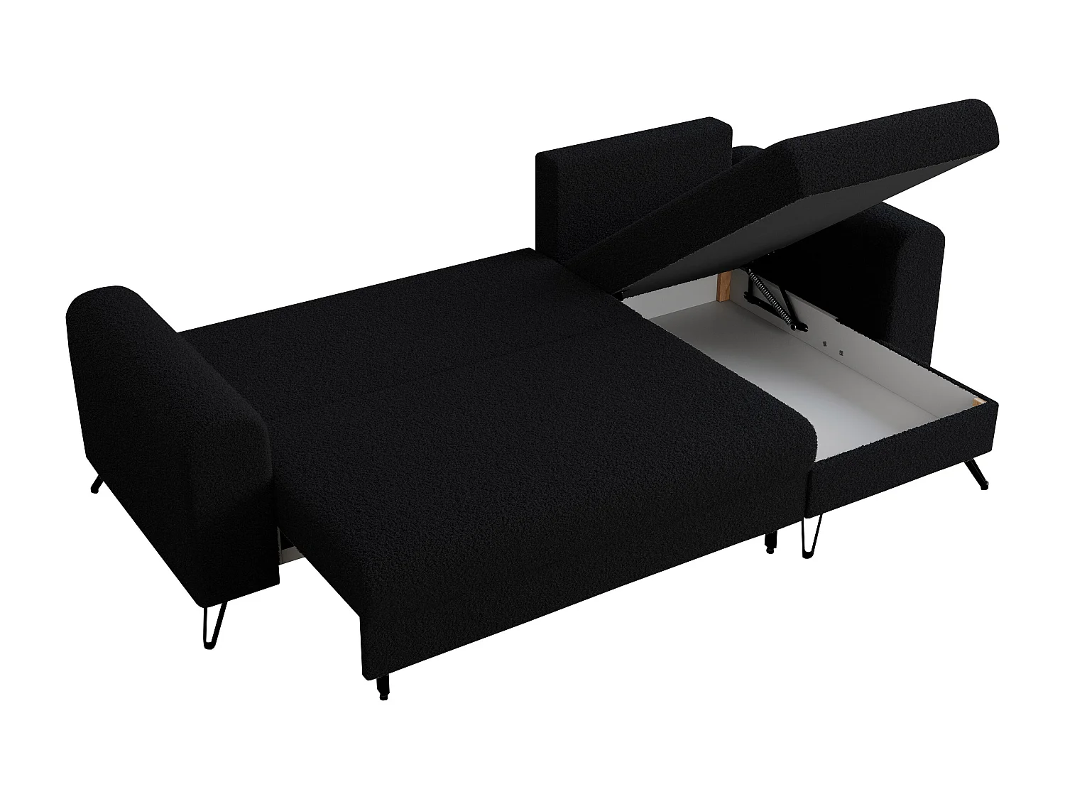 Ecksofa HUGO - L-Form mit Schlaffunktion, lose Kissen - Schwarz Boucle