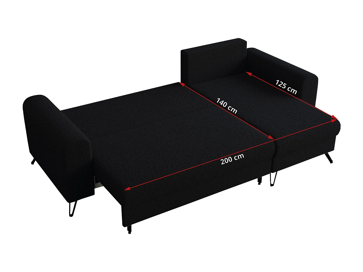 Ecksofa HUGO - L-Form mit Schlaffunktion, lose Kissen - Schwarz Boucle