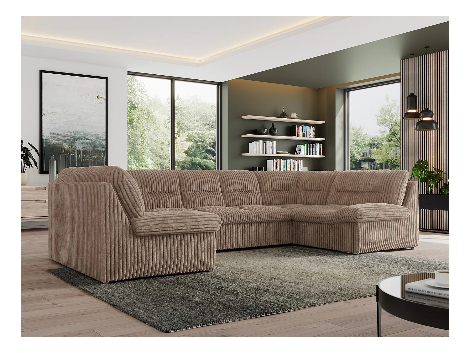 Ecksofa MORBIDO U, XXL Wohnlandschaft mit schlaffunktion - Braun Cord