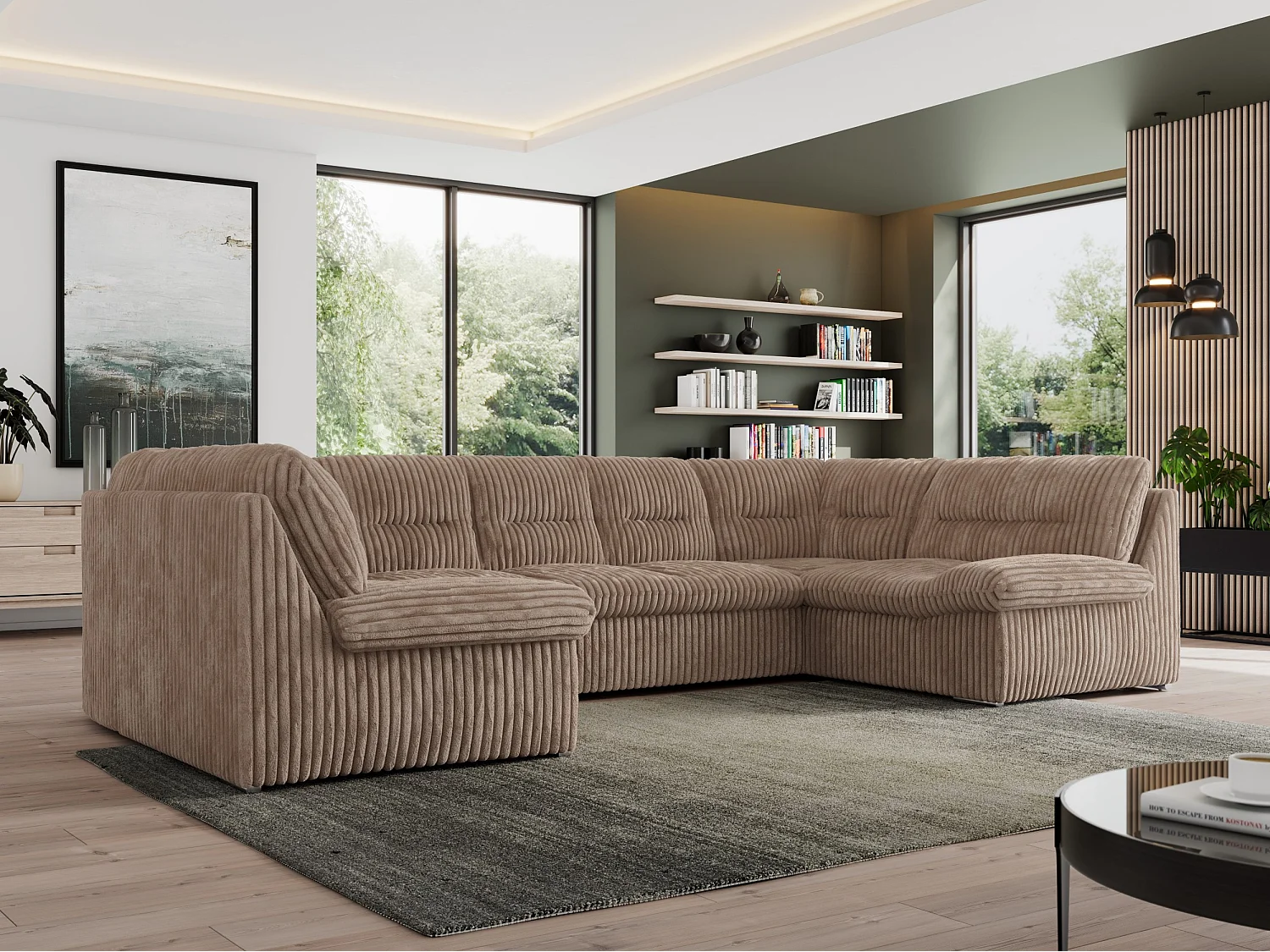 Ecksofa MORBIDO U, XXL Wohnlandschaft mit schlaffunktion - Braun Cord