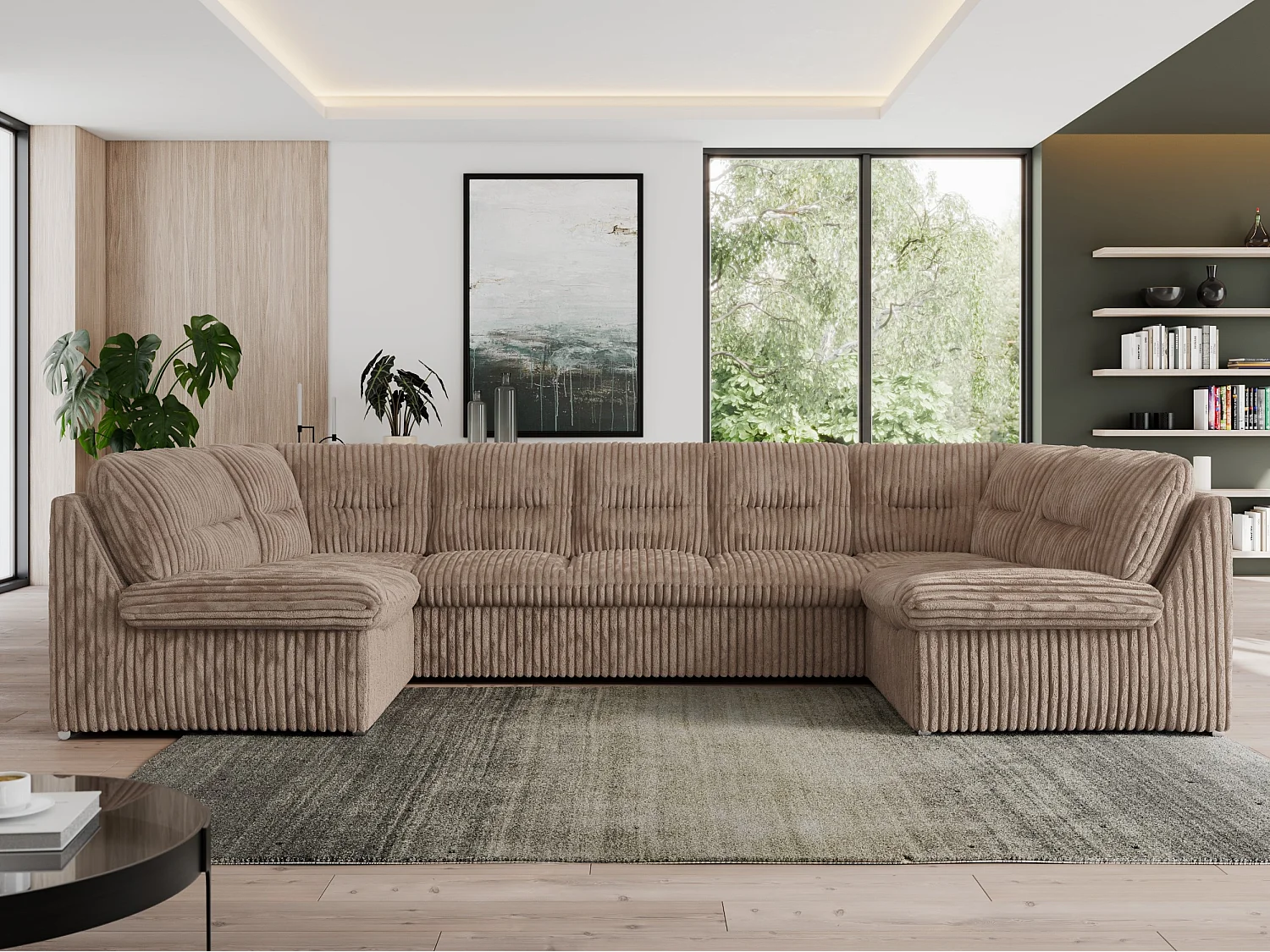 Ecksofa MORBIDO U, XXL Wohnlandschaft mit schlaffunktion - Braun Cord