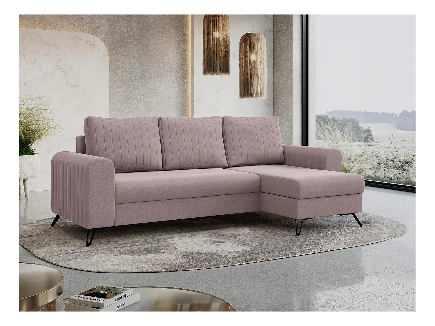 Ecksofa AXEL - universal mit schlaffunktion, Bettkasten - Rosa Velvet