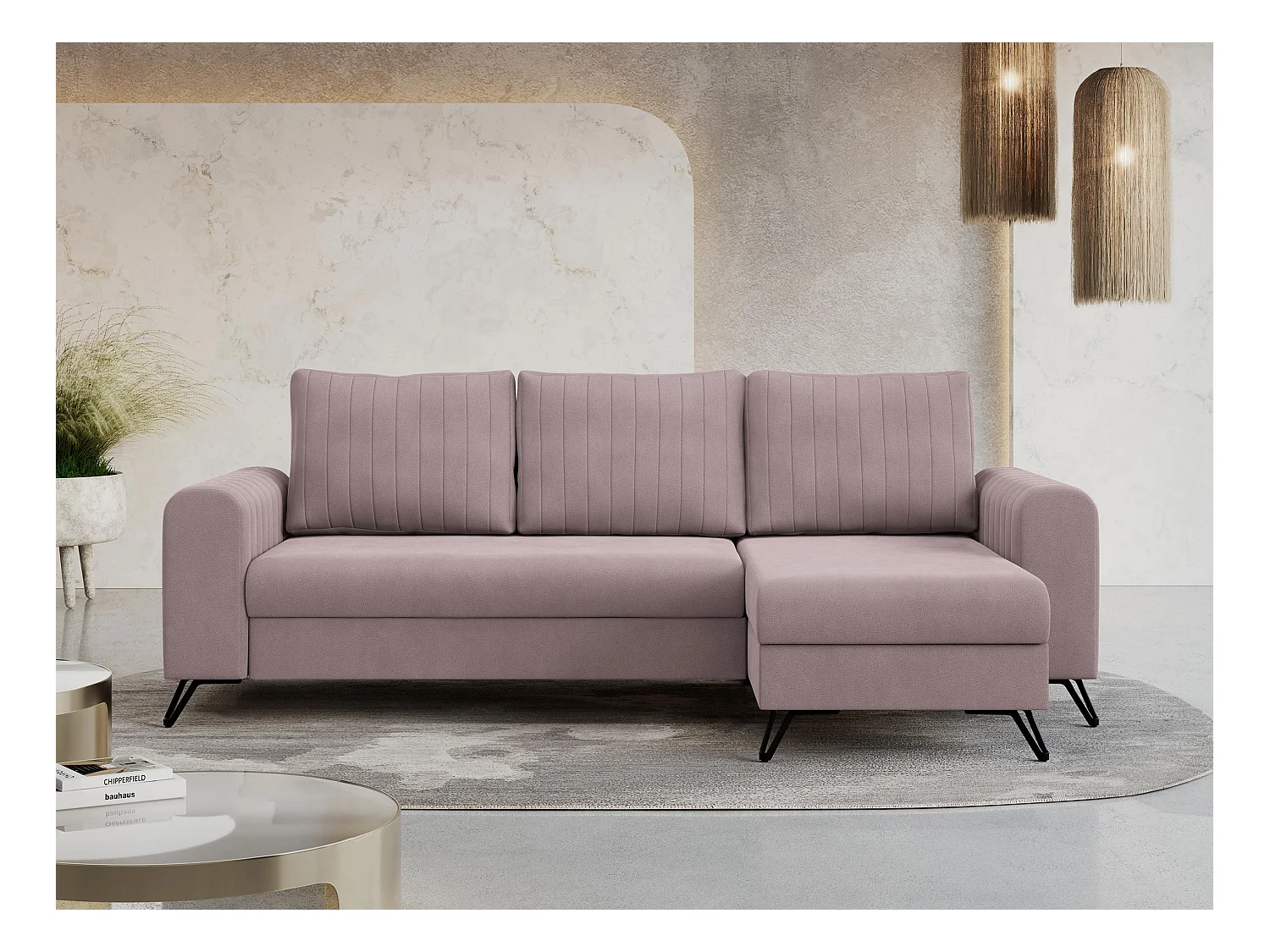 Ecksofa AXEL - universal mit schlaffunktion, Bettkasten - Rosa Velvet