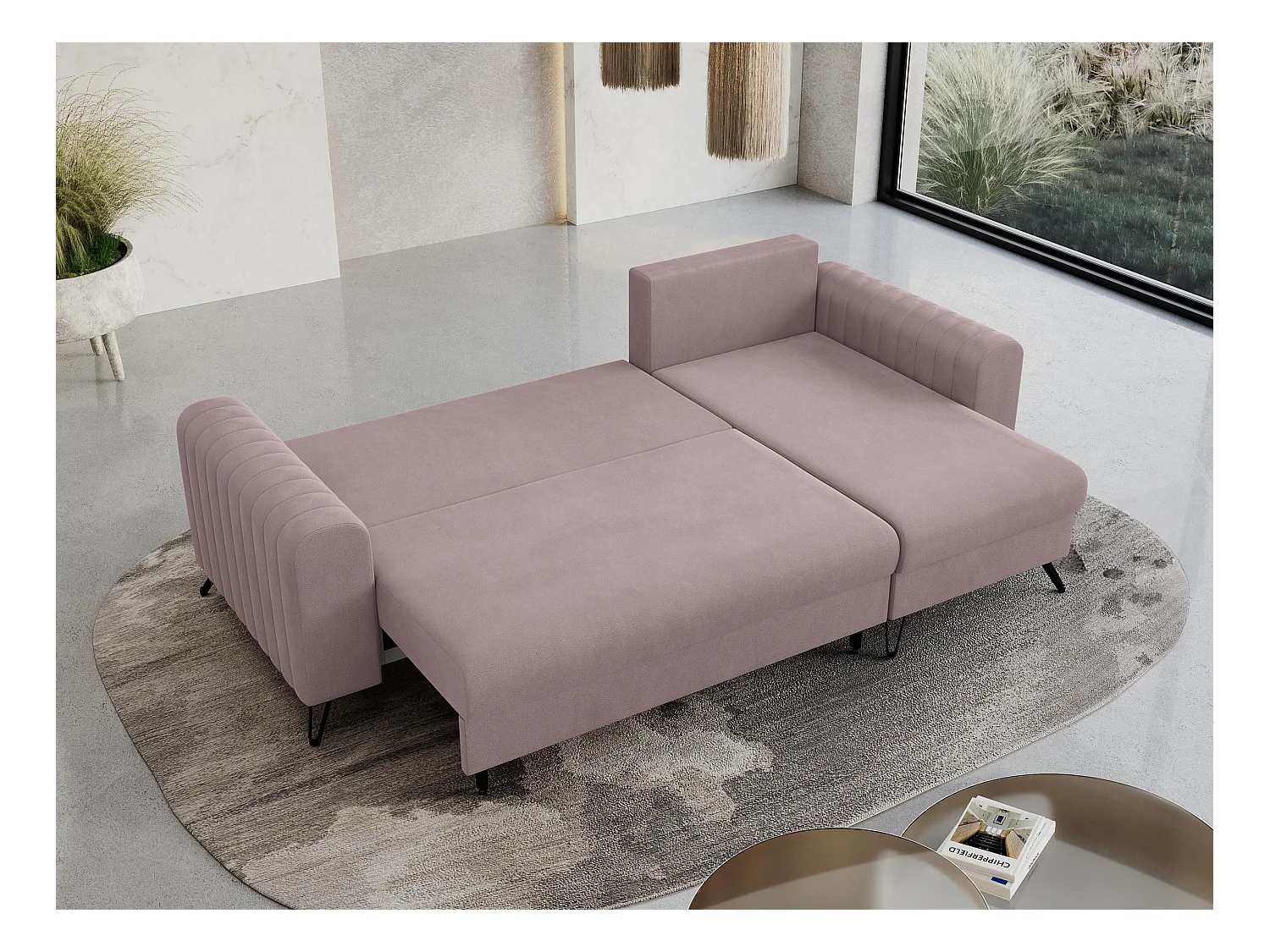 Ecksofa AXEL - universal mit schlaffunktion, Bettkasten - Rosa Velvet