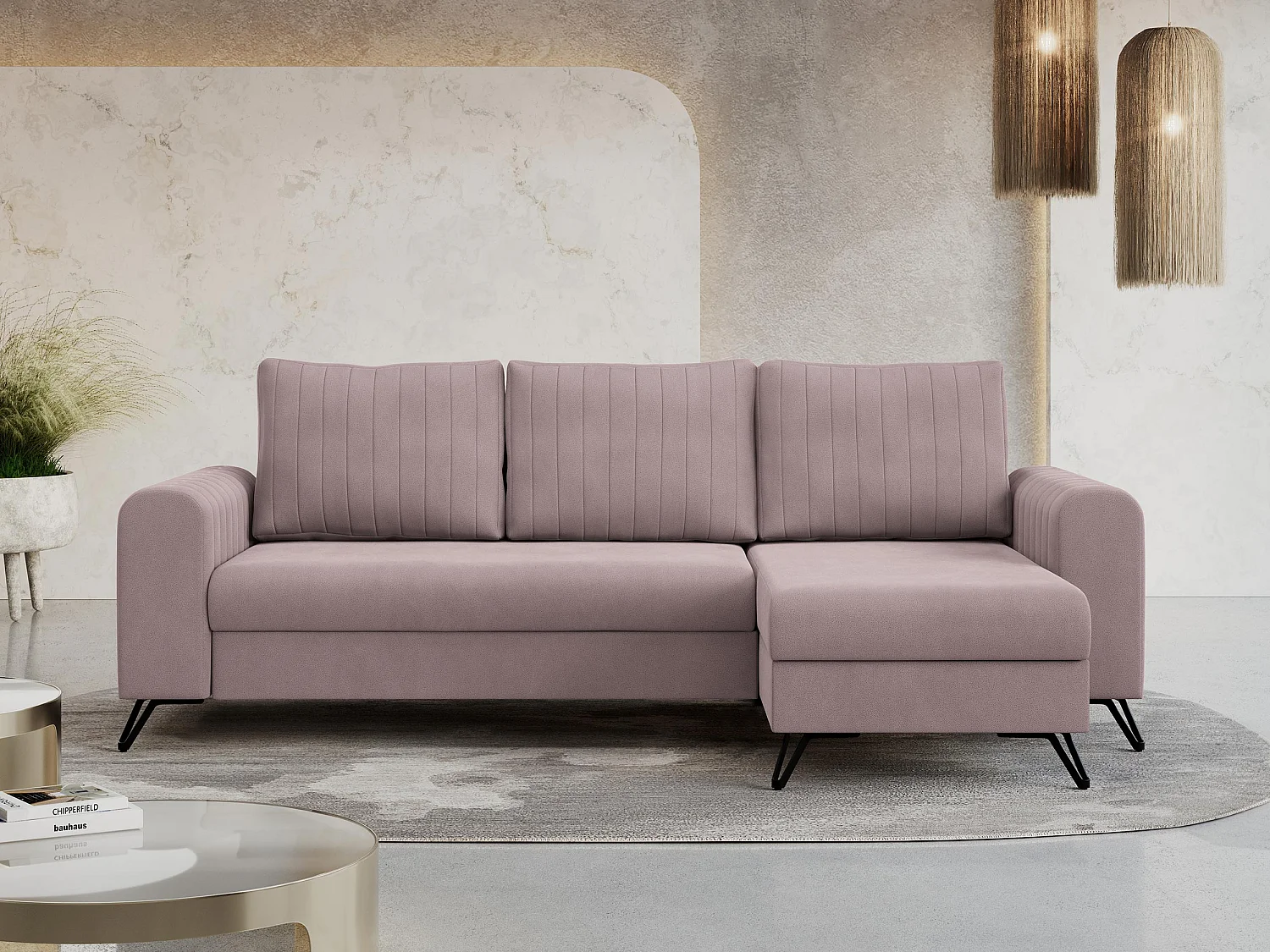 Ecksofa AXEL - universal mit schlaffunktion, Bettkasten - Rosa Velvet