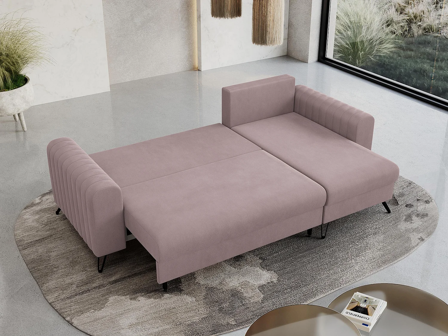 Ecksofa AXEL - universal mit schlaffunktion, Bettkasten - Rosa Velvet