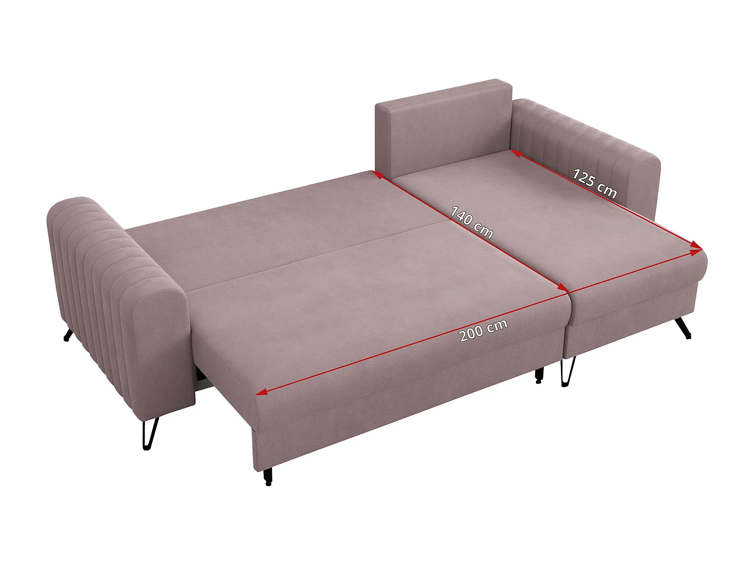 Ecksofa AXEL - universal mit schlaffunktion, Bettkasten - Rosa Velvet