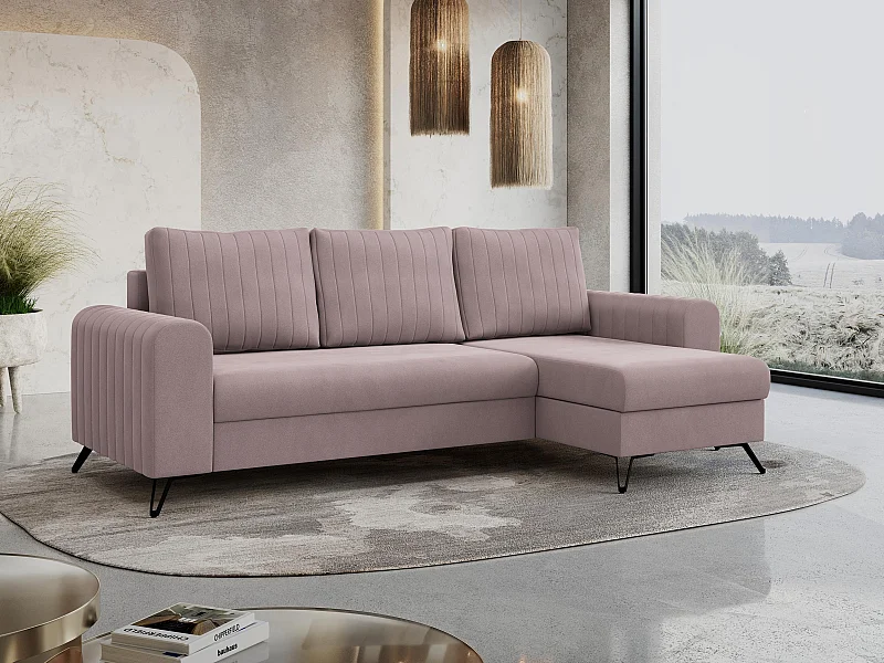 Ecksofa AXEL - universal mit schlaffunktion, Bettkasten - Rosa Velvet
