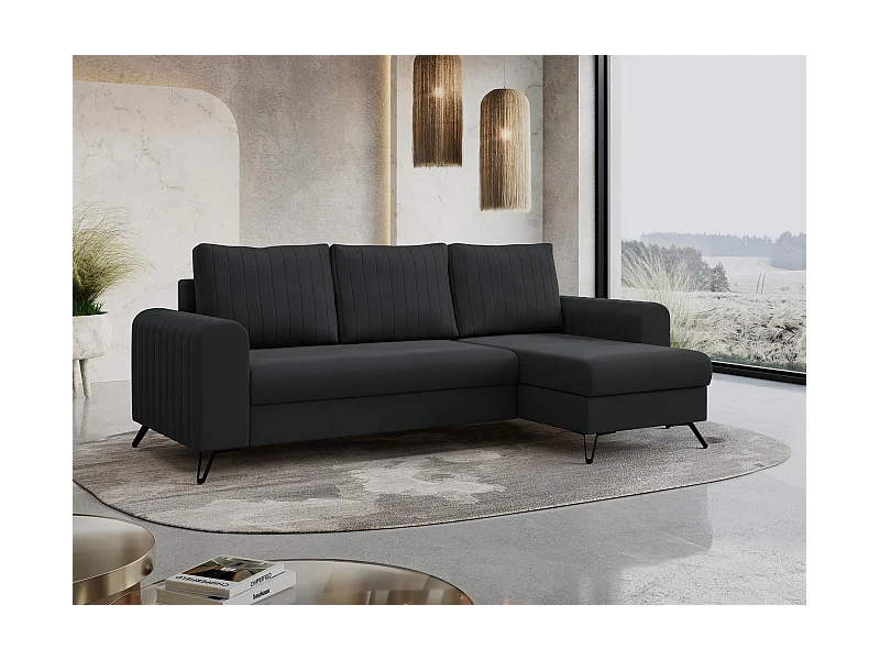 Ecksofa AXEL - universal mit schlaffunktion, Bettkasten - Dunkelgrau Velvet