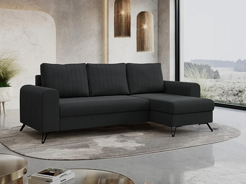 Ecksofa AXEL - universal mit schlaffunktion, Bettkasten - Dunkelgrau Velvet