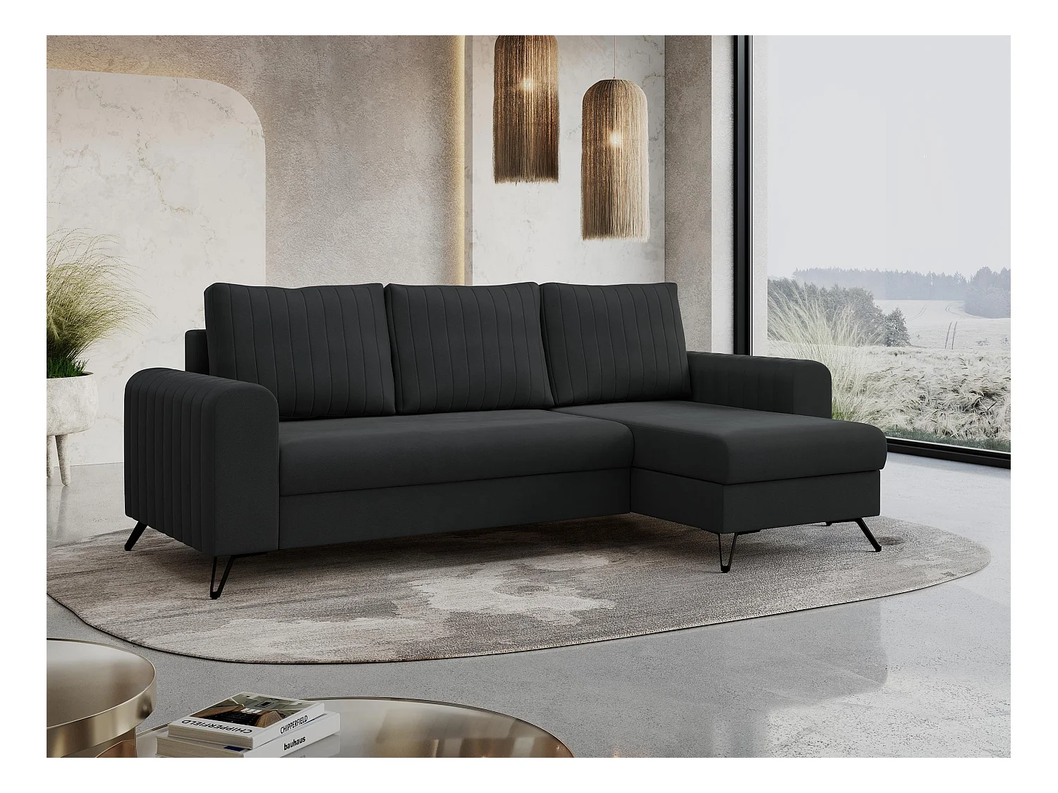 Ecksofa AXEL - universal mit schlaffunktion, Bettkasten - Dunkelgrau Velvet