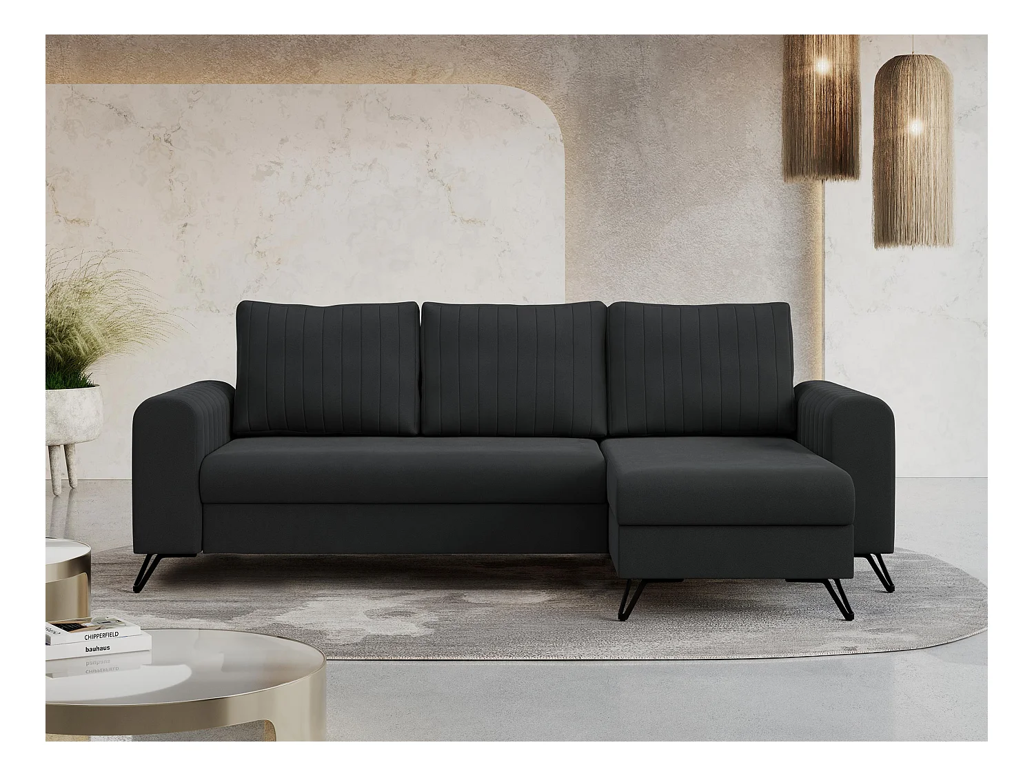 Ecksofa AXEL - universal mit schlaffunktion, Bettkasten - Dunkelgrau Velvet