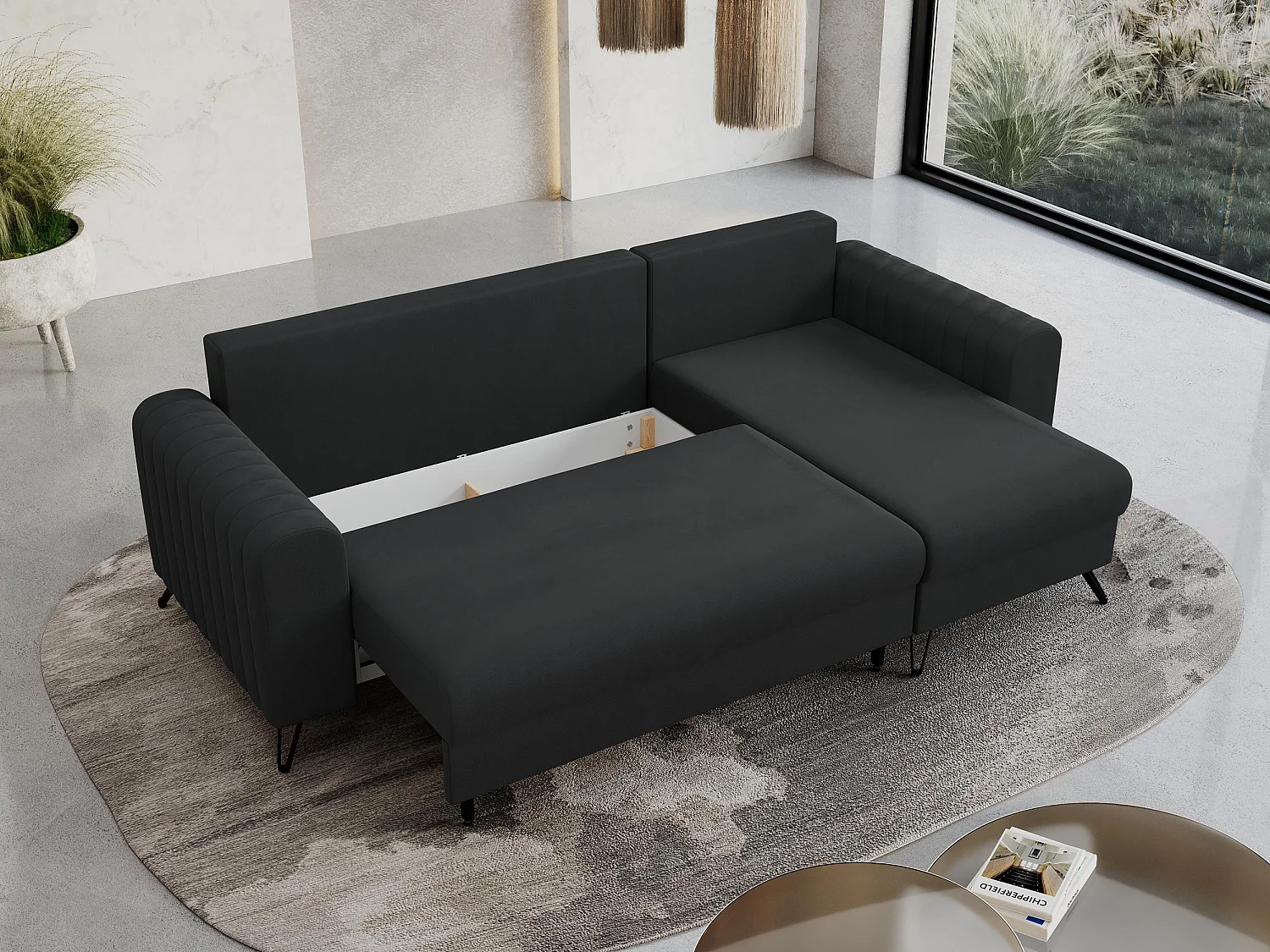 Ecksofa AXEL - universal mit schlaffunktion, Bettkasten - Dunkelgrau Velvet