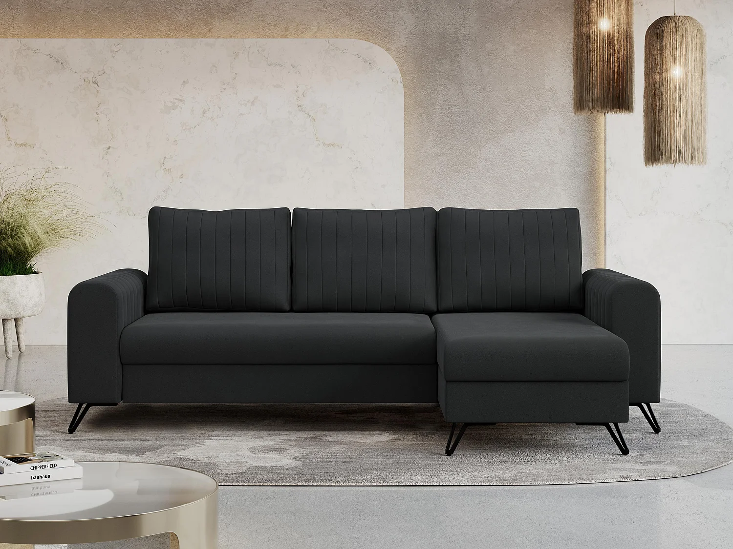 Ecksofa AXEL - universal mit schlaffunktion, Bettkasten - Dunkelgrau Velvet