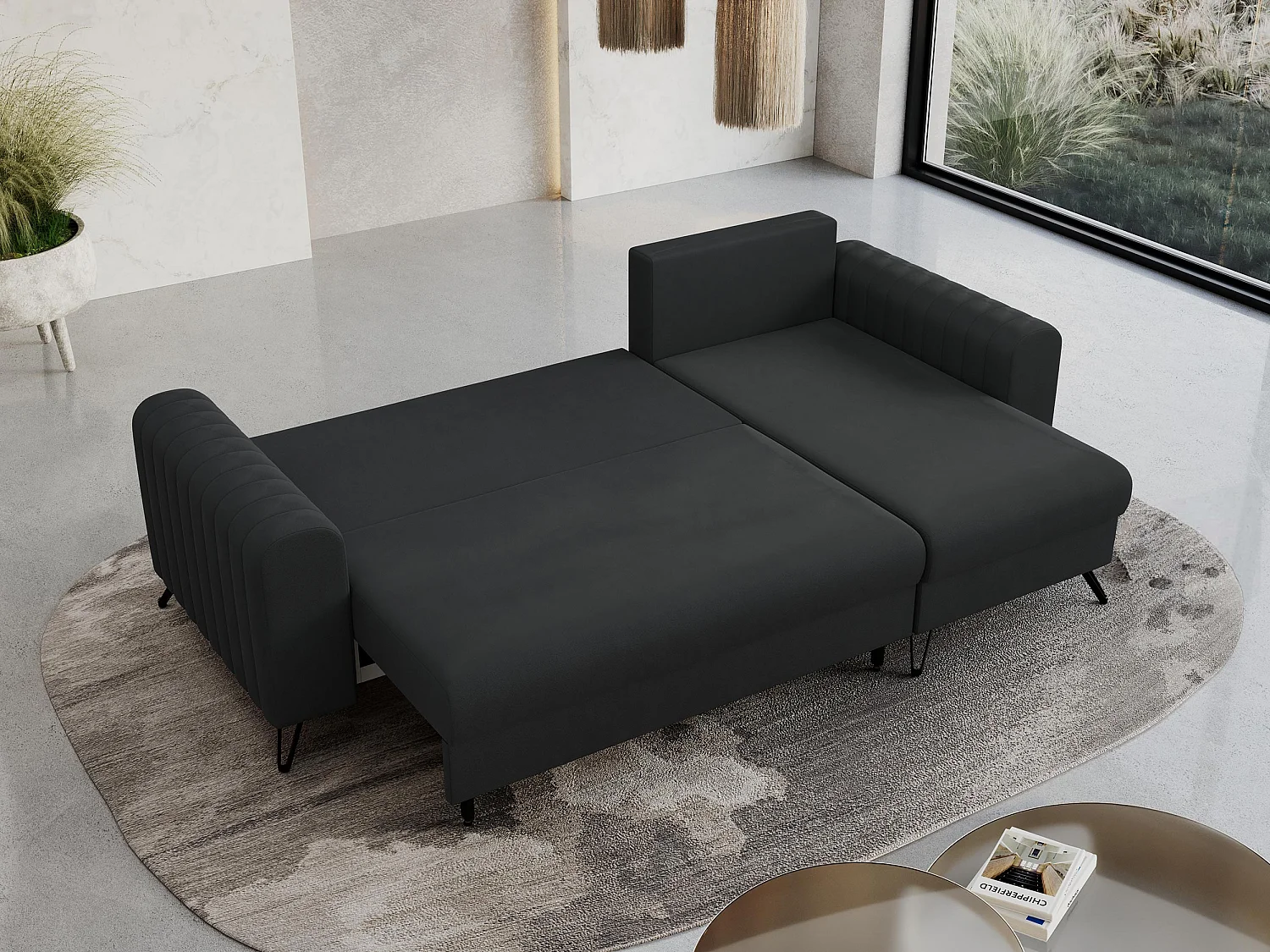 Ecksofa AXEL - universal mit schlaffunktion, Bettkasten - Dunkelgrau Velvet