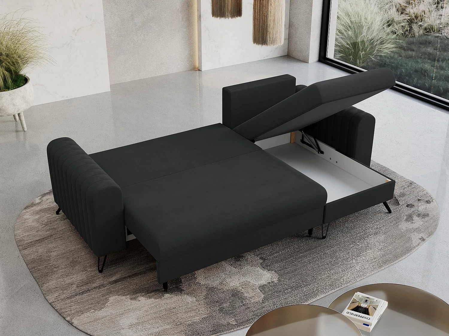 Ecksofa AXEL - universal mit schlaffunktion, Bettkasten - Dunkelgrau Velvet