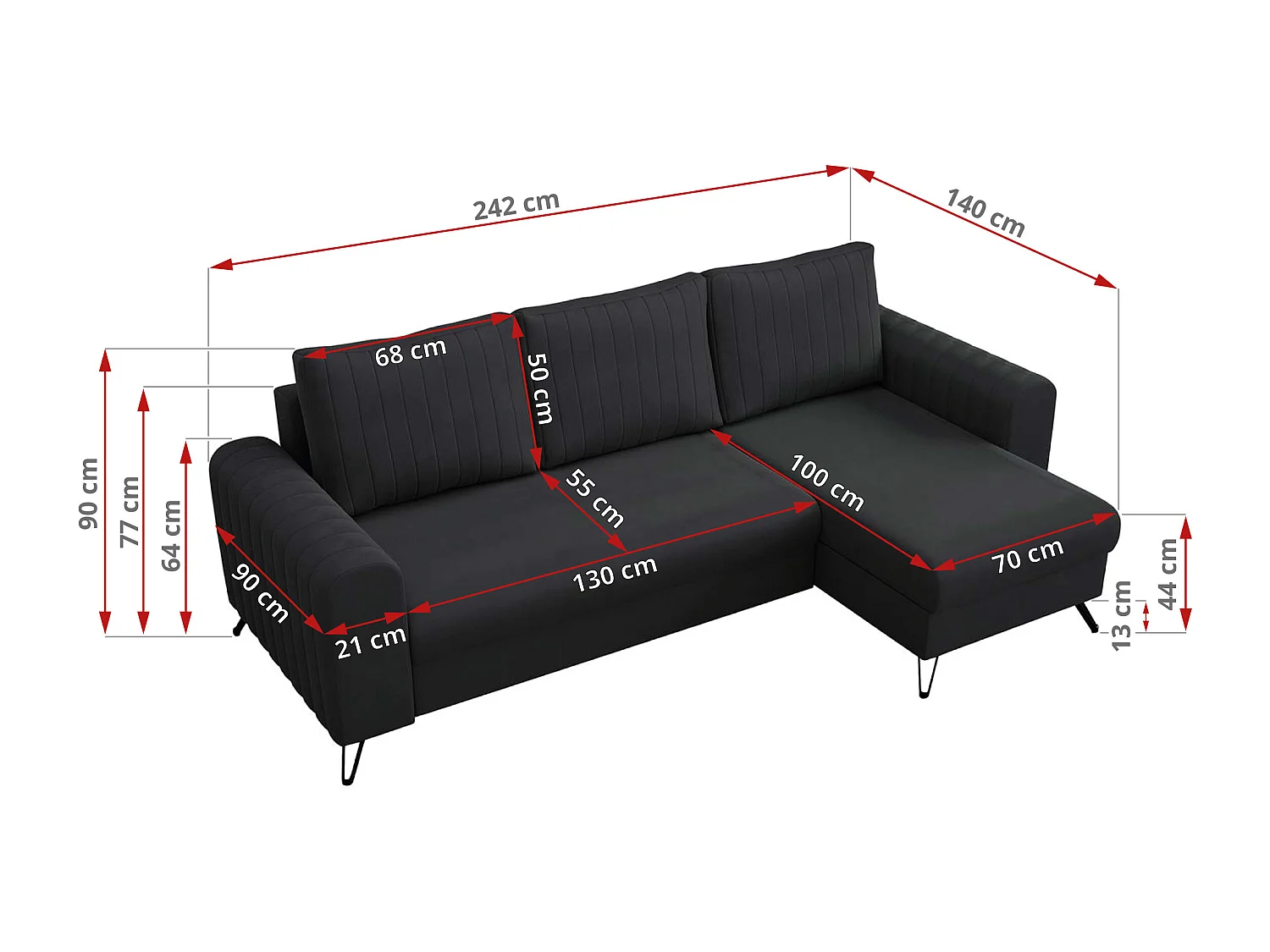 Ecksofa AXEL - universal mit schlaffunktion, Bettkasten - Dunkelgrau Velvet