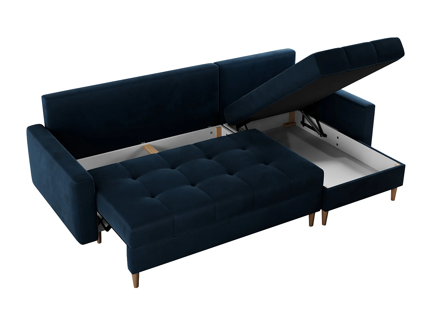 Ecksofa COLIN - gesteppte Sitzfläche, mit Schlaffunktion - Dunkelblau Velvet