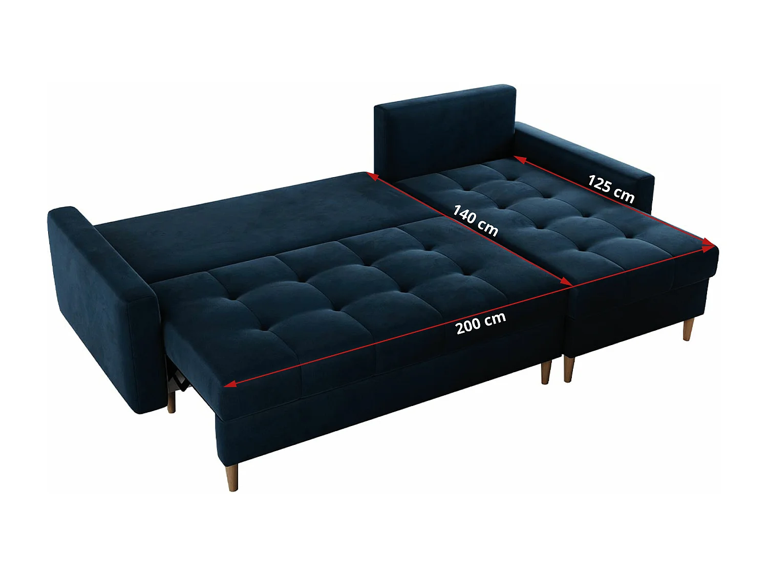 Ecksofa COLIN - gesteppte Sitzfläche, mit Schlaffunktion - Dunkelblau Velvet