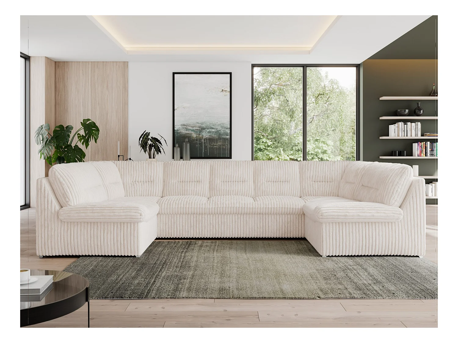 Ecksofa MORBIDO U, XXL Wohnlandschaft mit schlaffunktion - Beige Cord