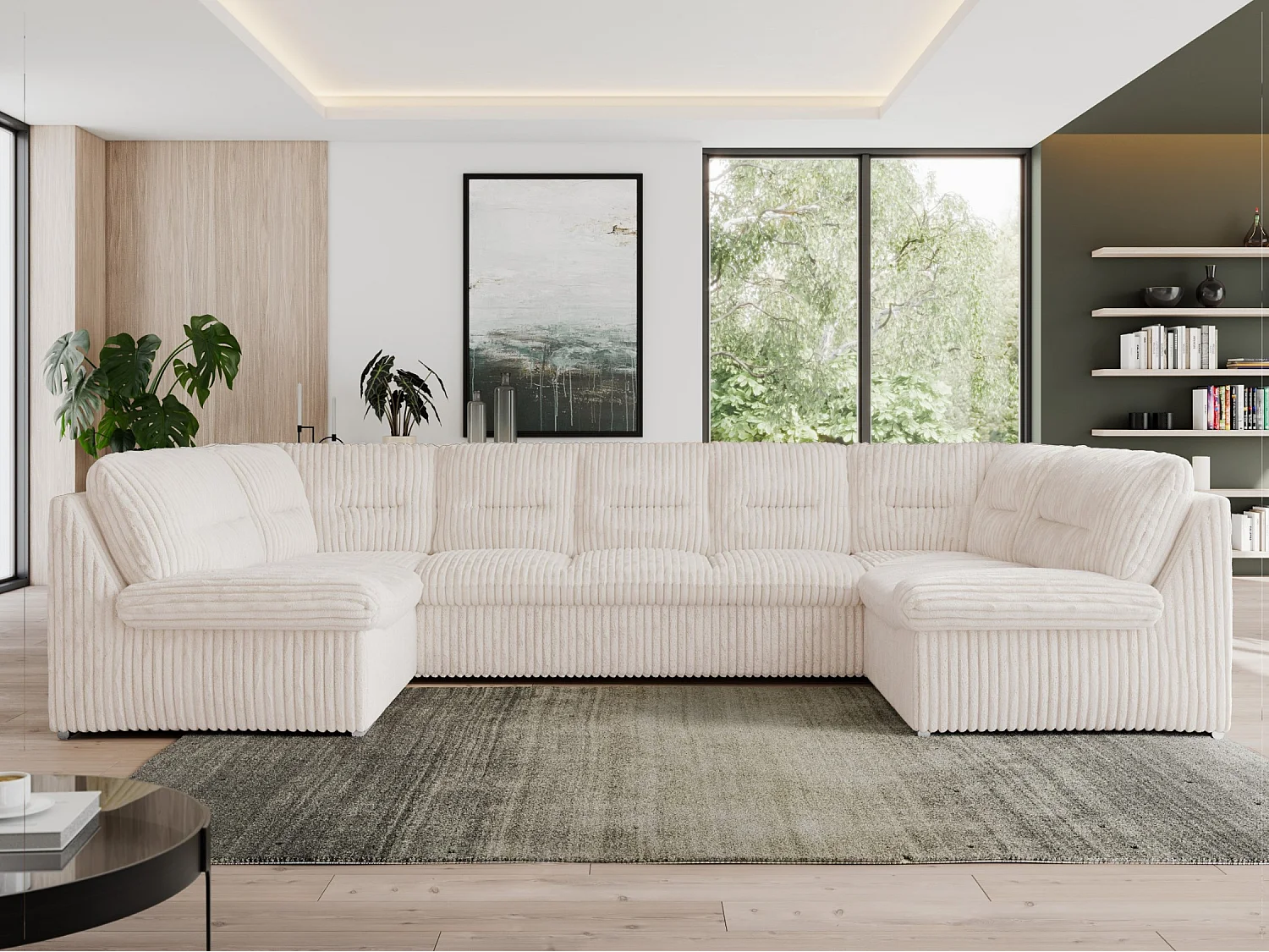 Ecksofa MORBIDO U, XXL Wohnlandschaft mit schlaffunktion - Beige Cord