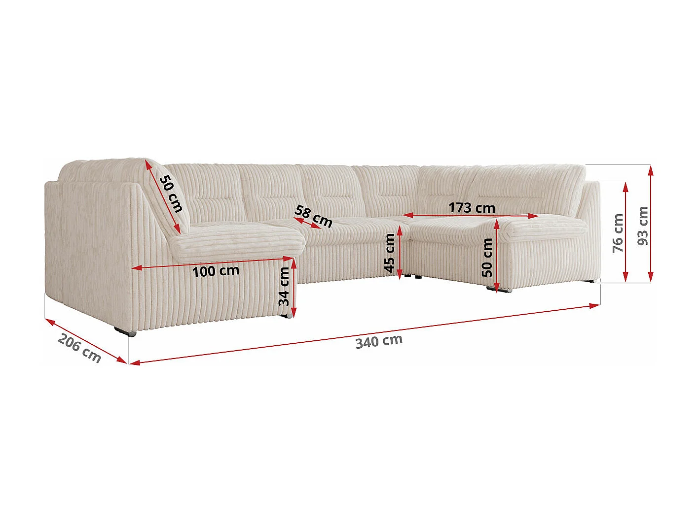 Ecksofa MORBIDO U, XXL Wohnlandschaft mit schlaffunktion - Beige Cord