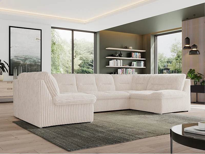 Ecksofa MORBIDO U, XXL Wohnlandschaft mit schlaffunktion - Beige Cord