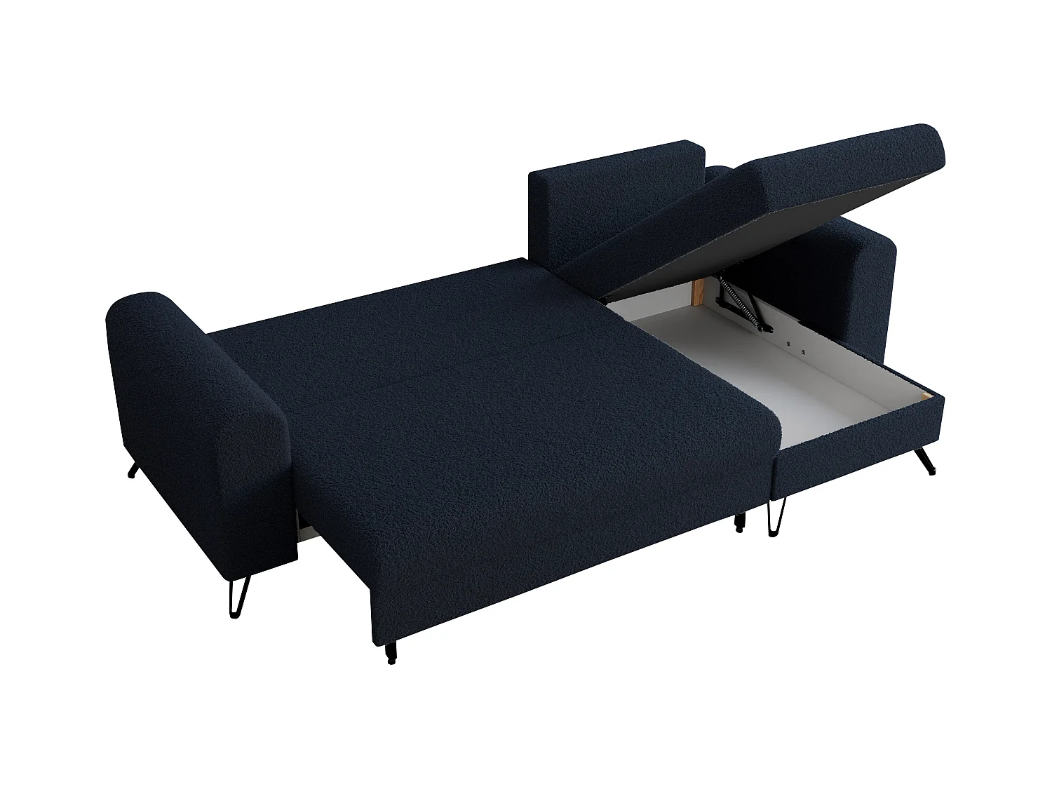 Ecksofa HUGO - L-Form mit Schlaffunktion, lose Kissen - Dunkelblau Boucle
