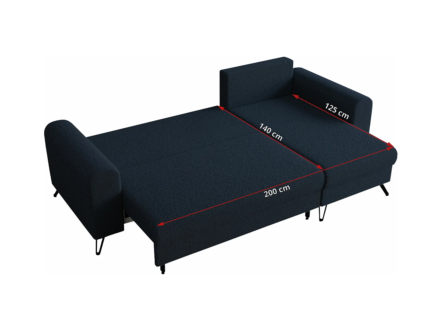 Ecksofa HUGO - L-Form mit Schlaffunktion, lose Kissen - Dunkelblau Boucle