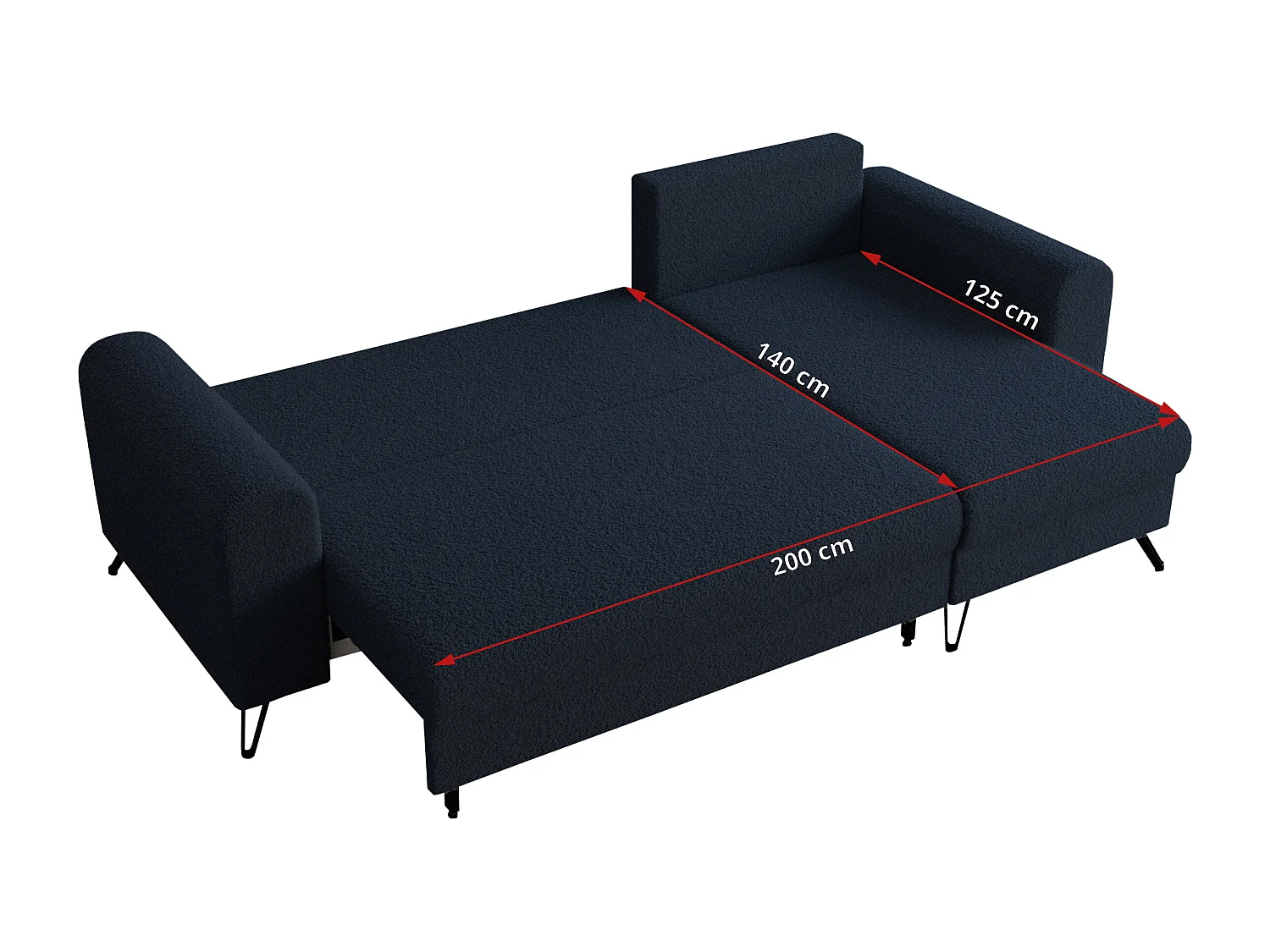 Ecksofa HUGO - L-Form mit Schlaffunktion, lose Kissen - Dunkelblau Boucle