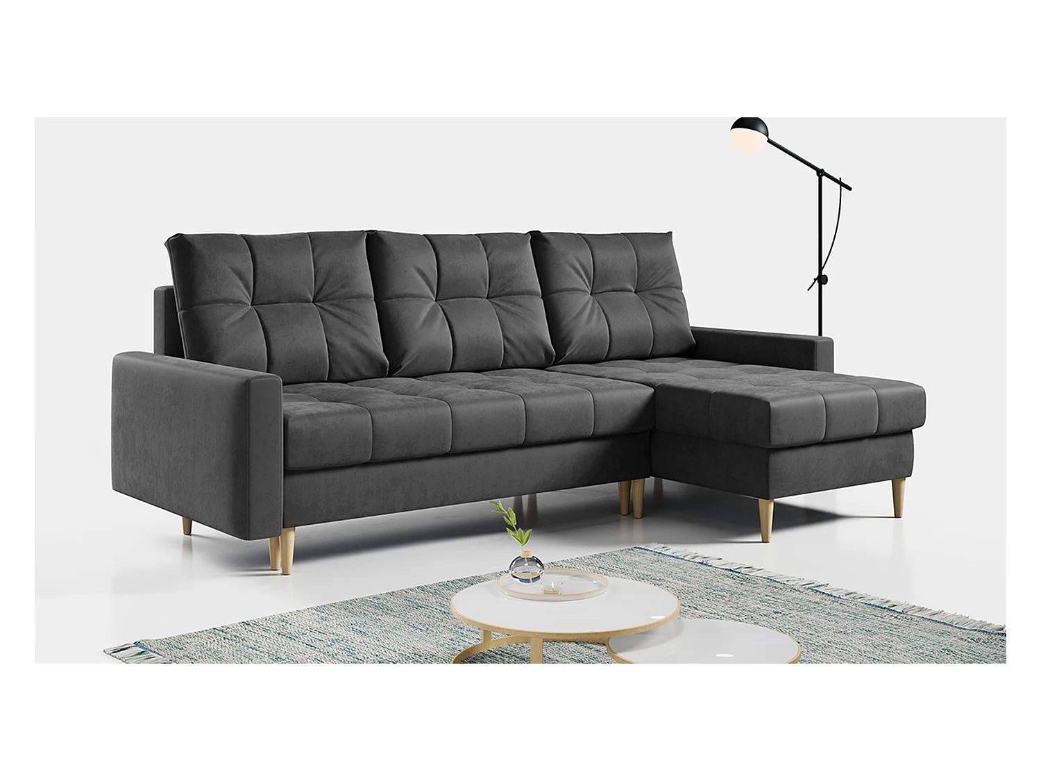 Ecksofa ASTRA - skandinavisch L-förmige Ecke, schlaffunktion - Grau Velvet