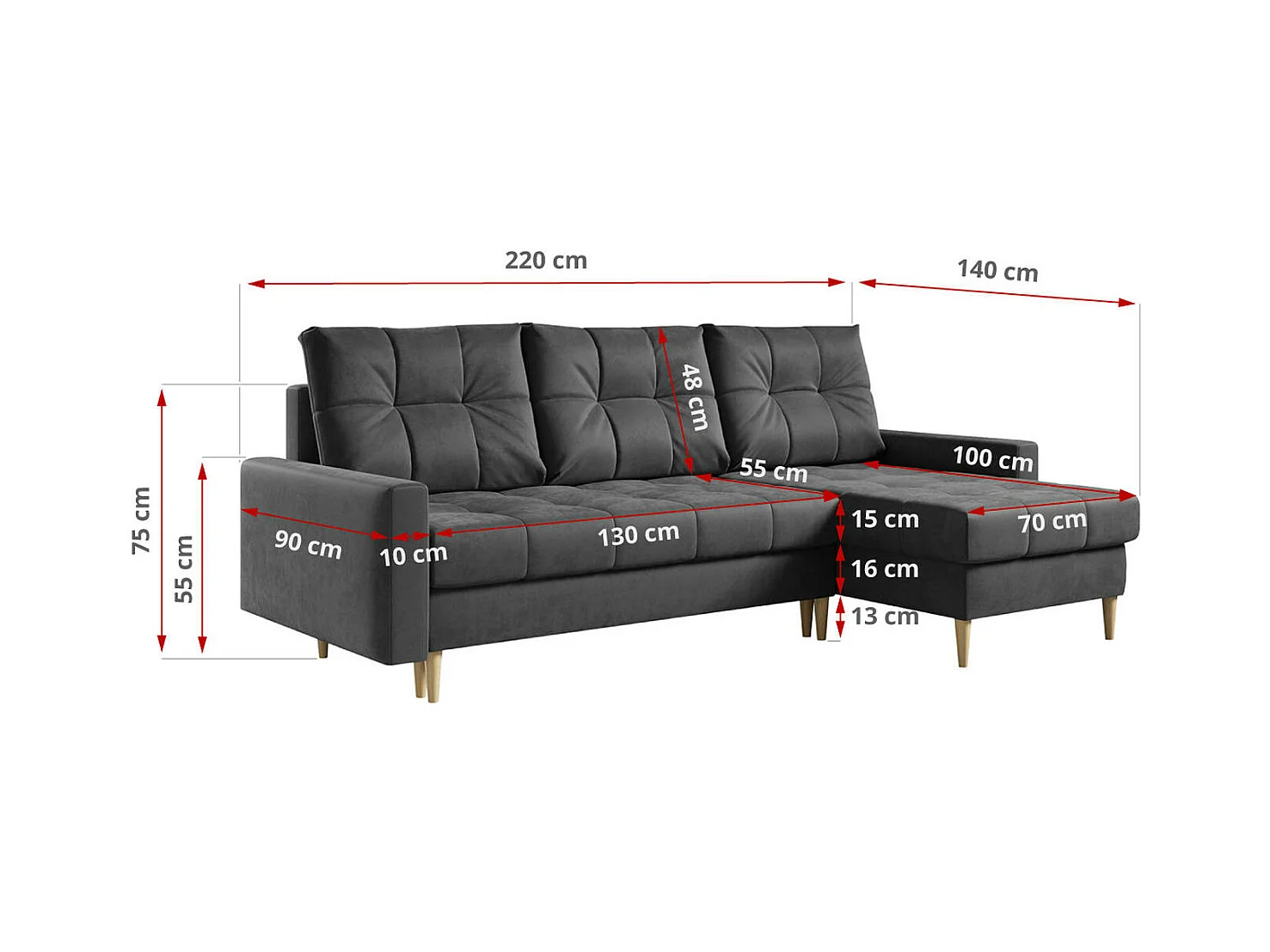 Ecksofa ASTRA - skandinavisch L-förmige Ecke, schlaffunktion - Grau Velvet
