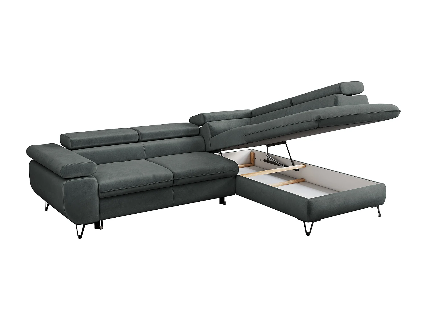 Ecksofa PETER verstellbare Kopfstütze, schlaffunktion - Dunkelgrau Velvet - Ecke Rechts