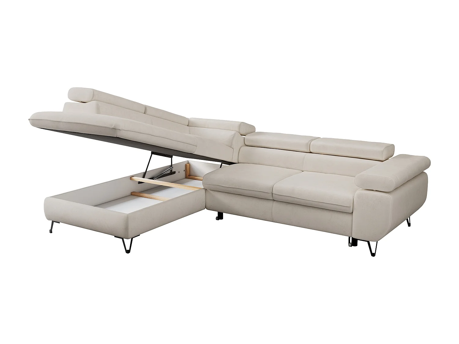 Ecksofa PETER verstellbare Kopfstütze, schlaffunktion - Hellbeige Velvet - Ecke Links