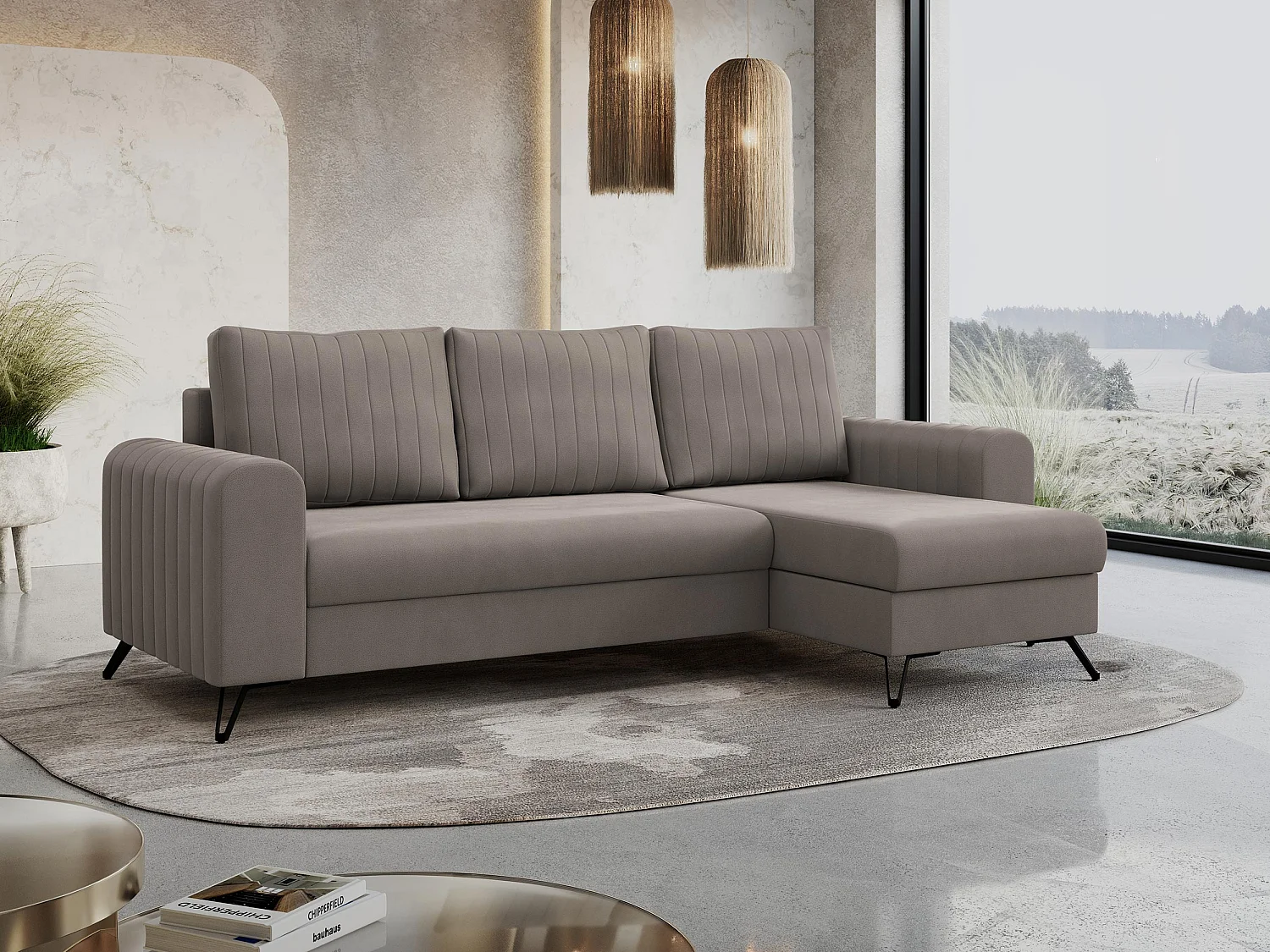 Ecksofa AXEL - universal mit schlaffunktion, Bettkasten - Braun Velvet