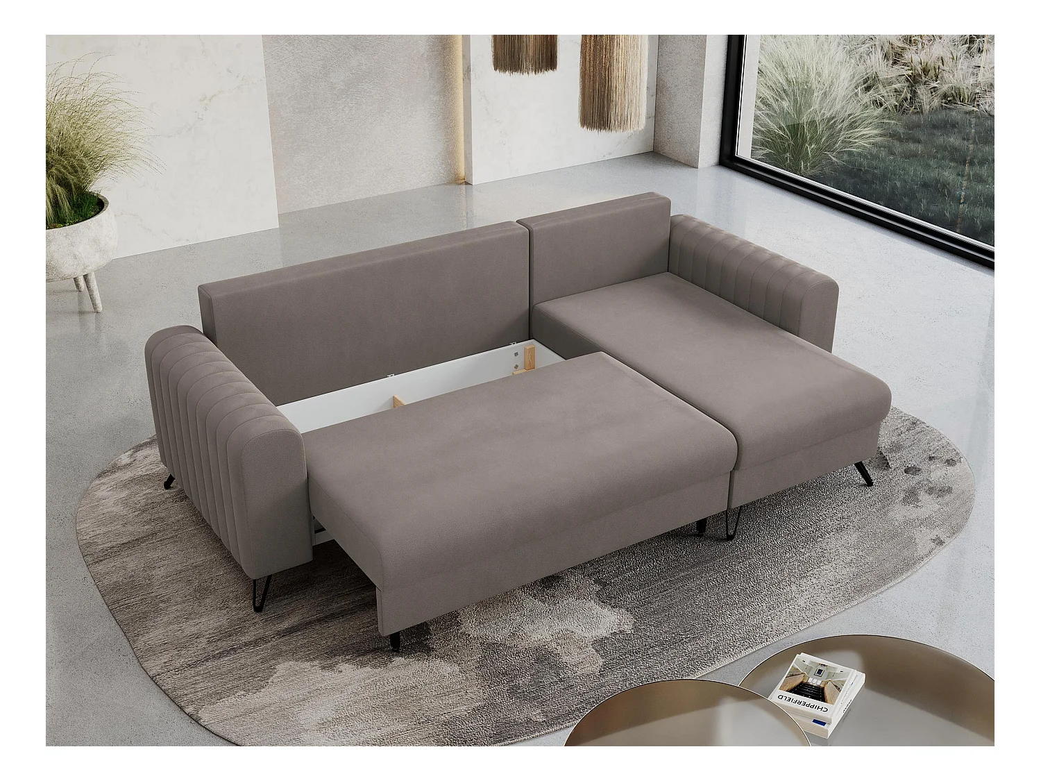 Ecksofa AXEL - universal mit schlaffunktion, Bettkasten - Braun Velvet