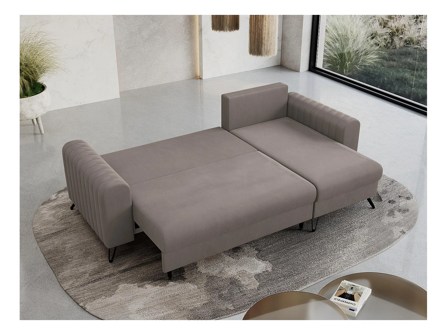 Ecksofa AXEL - universal mit schlaffunktion, Bettkasten - Braun Velvet