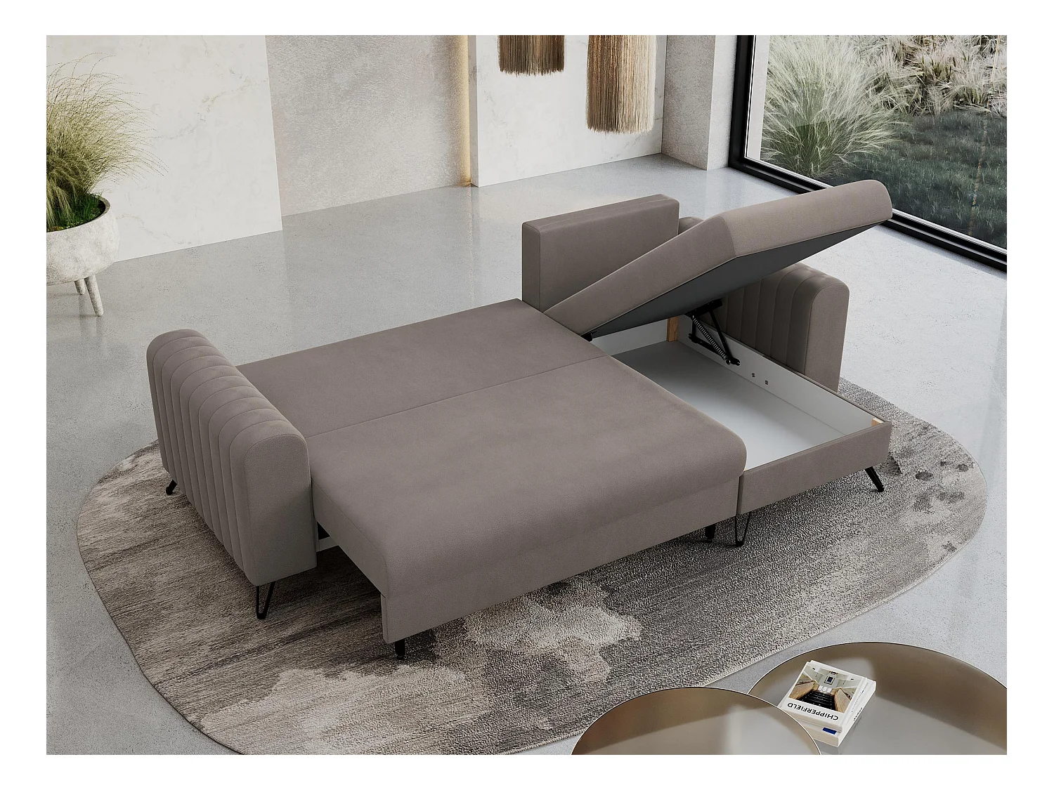 Ecksofa AXEL - universal mit schlaffunktion, Bettkasten - Braun Velvet