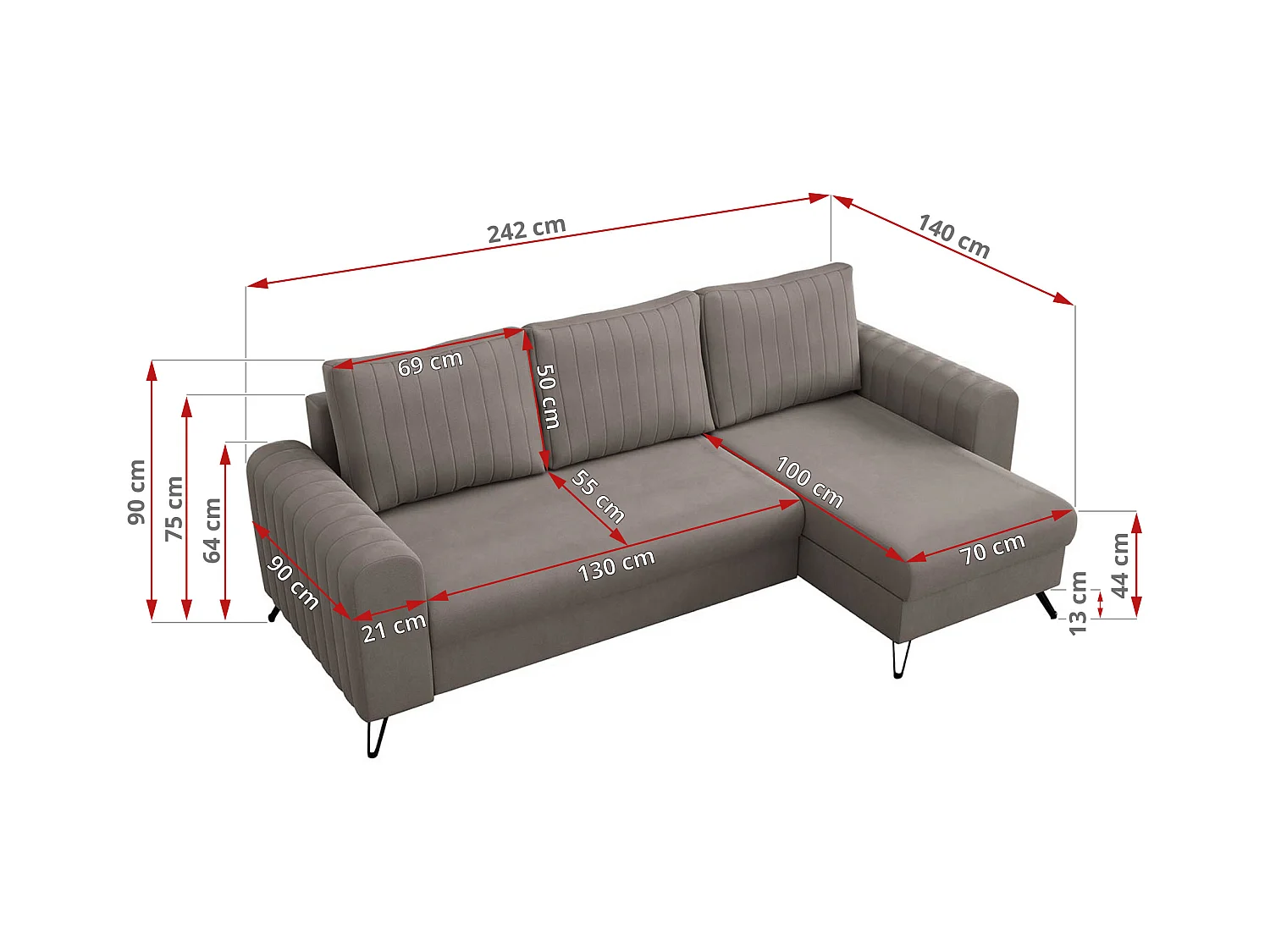 Ecksofa AXEL - universal mit schlaffunktion, Bettkasten - Braun Velvet