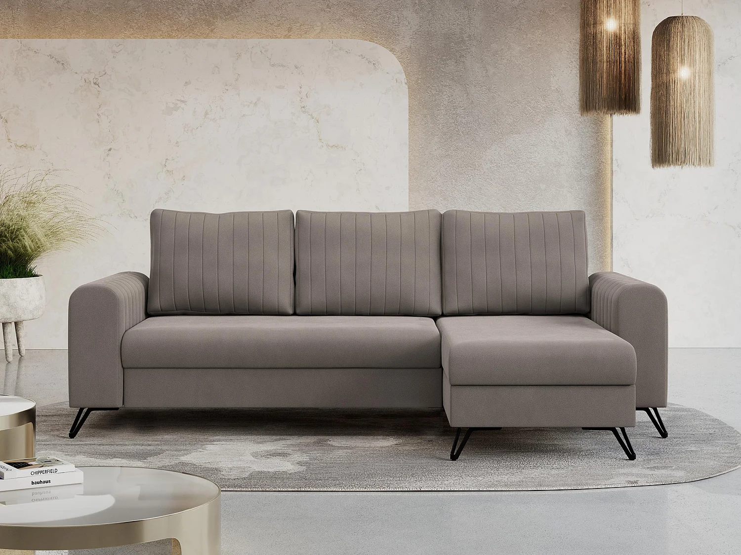 Ecksofa AXEL - universal mit schlaffunktion, Bettkasten - Braun Velvet